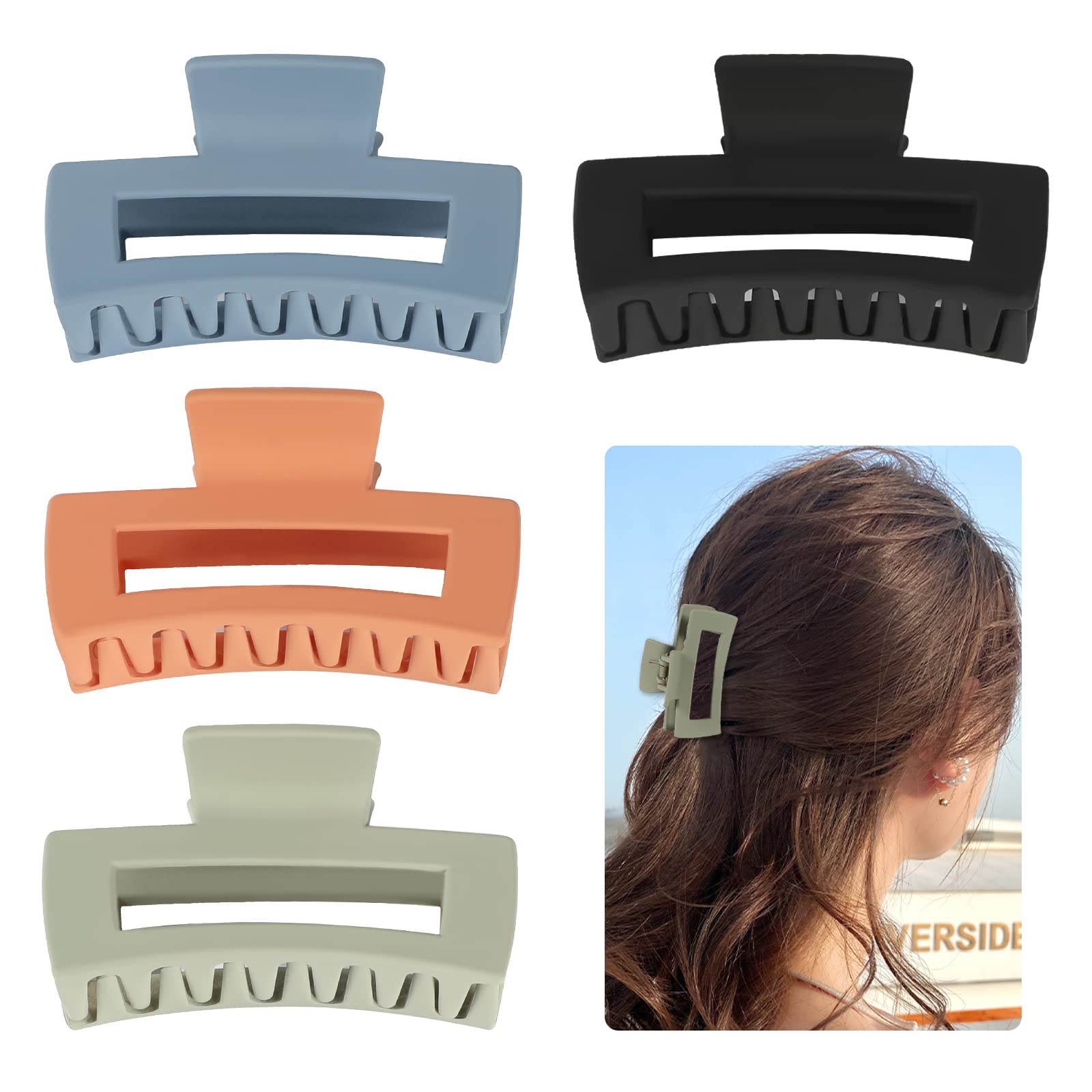 KINBOM 8x4,5cm 4 Piezas Mediano Mate Claw Clips de Garra, Rectangulares Pinzas Para el Pelo de Mandíbula para Cabello Grueso Soporte de Cola de Caballo para Mujeres
