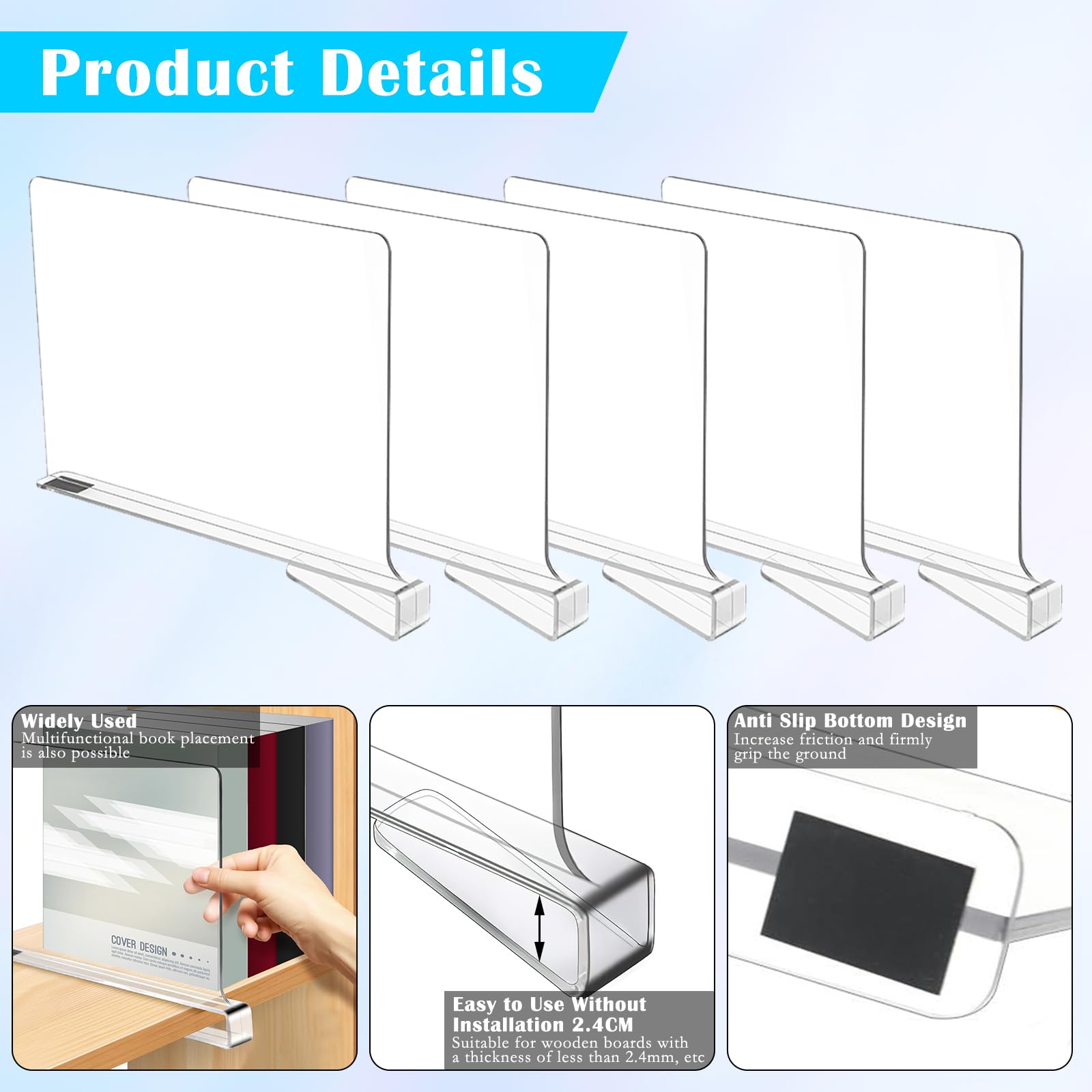 8 stuks transparante acryl plankverdeler, multifunctionele