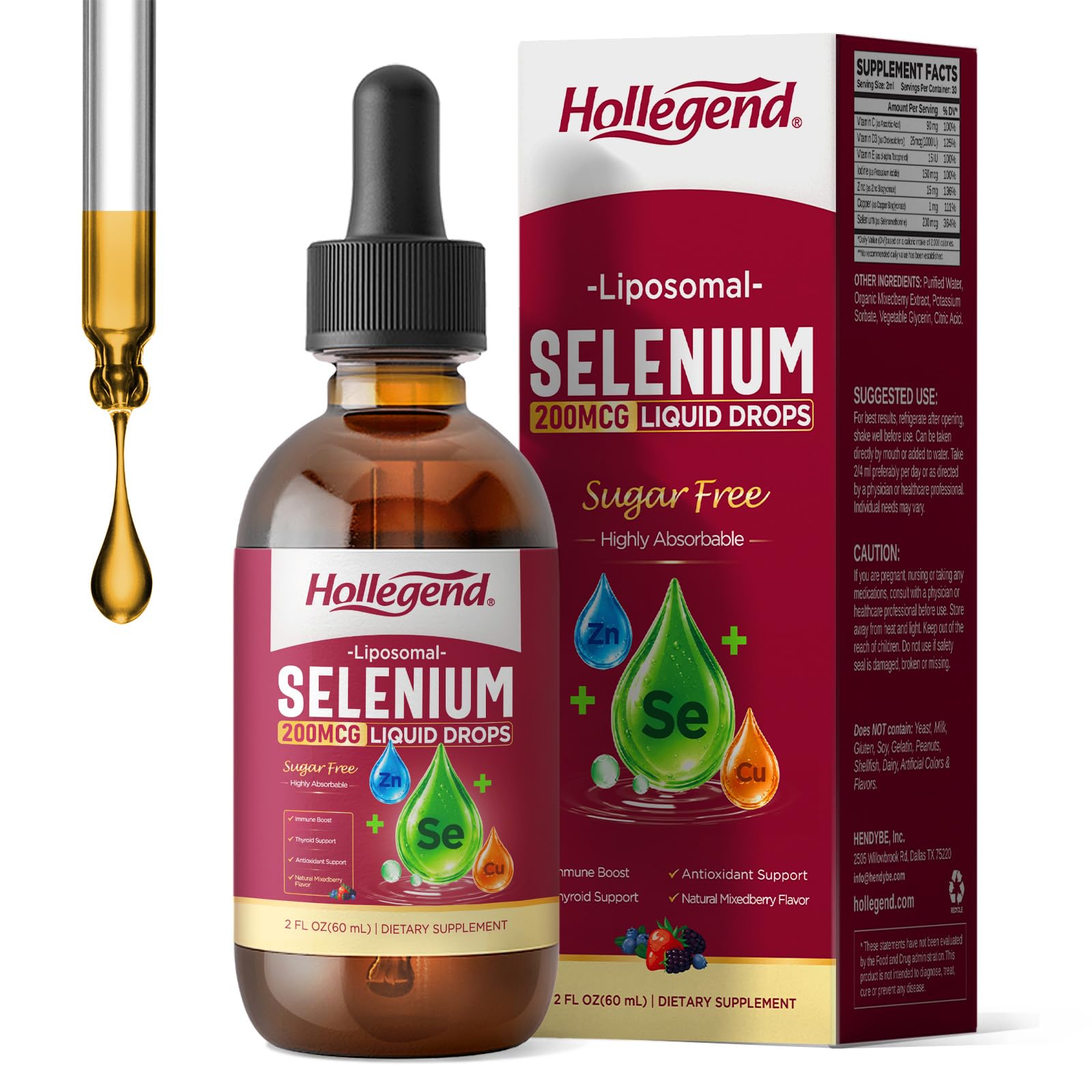 Liposomal Selenium 200mcg Liquid Drops, Selenium Supplement for Women & Men