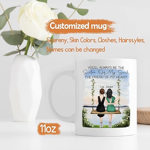 Miniatura 4 de Tazas de café personalizadas con texto en inglés "You're Be The Sister Of My Soul The Friend Of My Heart" para mujeres, taza blanca de 11 onzas, 15