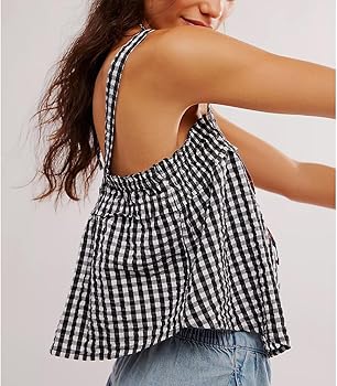 Women Y2K Tie Front Gingham Crop Tank Tops Square Neck Sleeveless