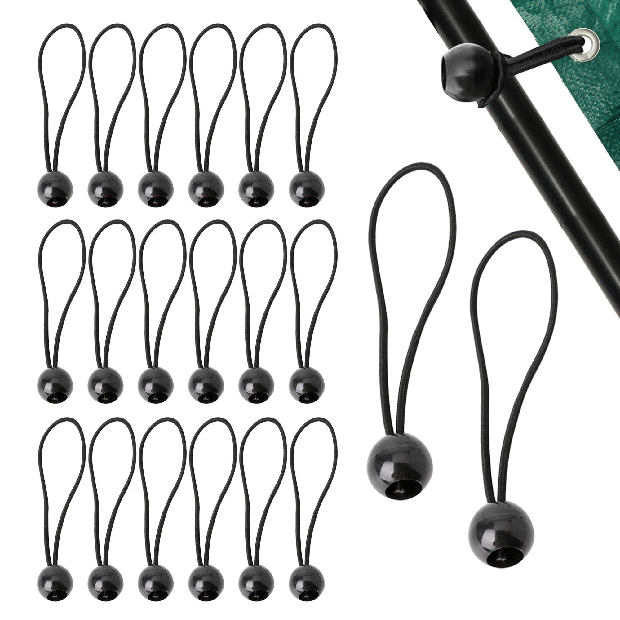 20PCS Tarpaulin Bungees Balls Portable Bungees Cord with Ball Bungee Toggle Ties Gazebo Tie Strap Tent Toggles Flag Bungees Tent Elastic for Marquees Tents Banners Tent Poles Camping Canopy