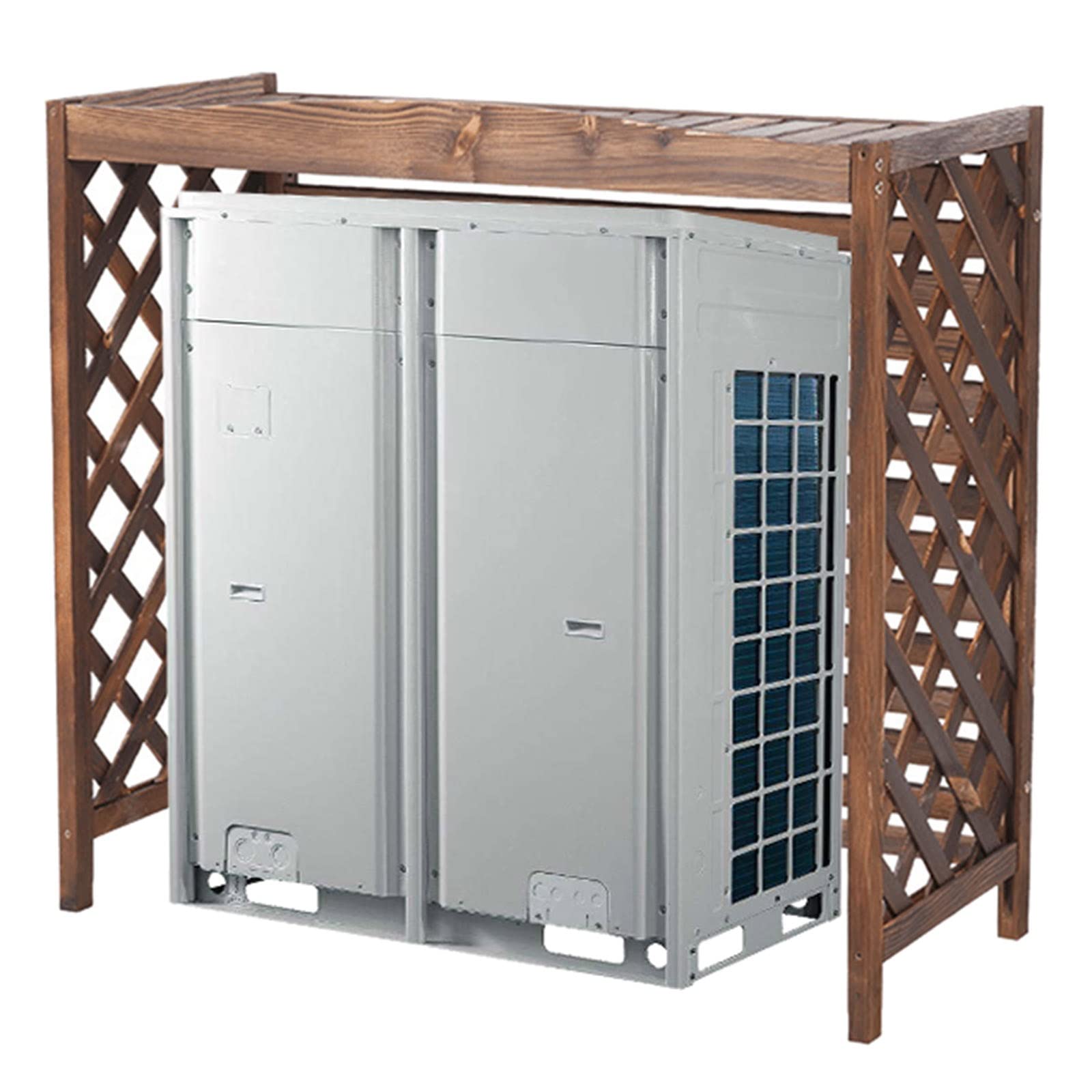 Cache-climatiseur bois marron pour terrasse et jardin paysager