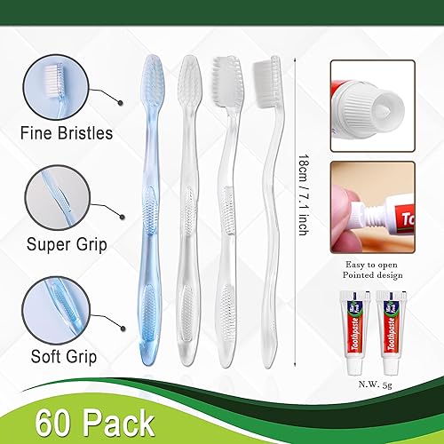 Miniatura 7 de Paquete de 120 cepillos de dientes desechables con pasta de dientes envueltos individualmente, cepillos de dientes desechables de viaje manuales a