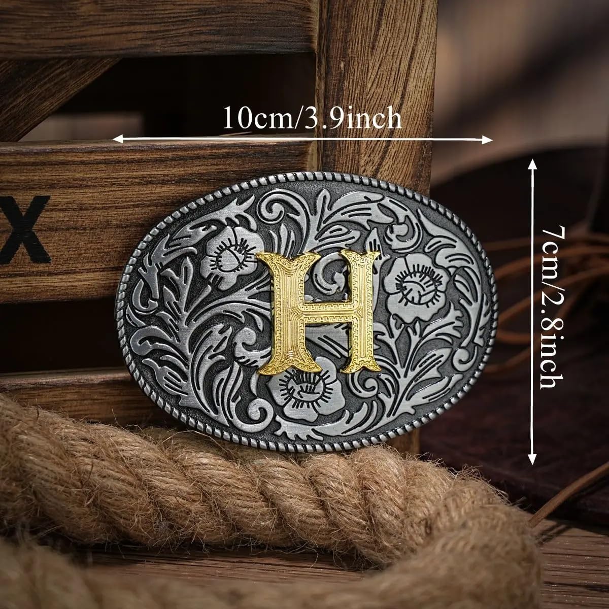 Initial Western Belt Buckle Men Women Silver Cowboy Rodeo Gold Monogram Large Oval Gift