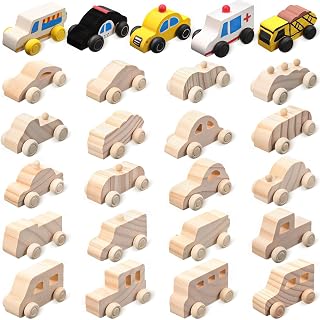 Leyndo 20 Pack Paintable Wooden Cars for Kids - DIY Wood Cutouts Trucks Race Cars Crafts Painting Projects