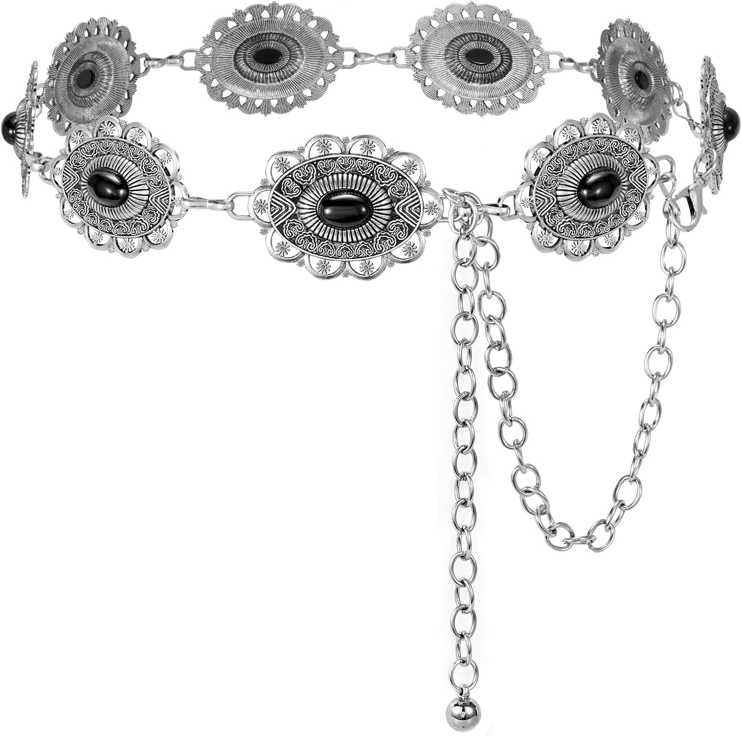 XZQTIVE Women Boho Chain Belts For Dresses Jeans Western Cowgirl Waist Links Belt Adjustable Metal Concho Belt