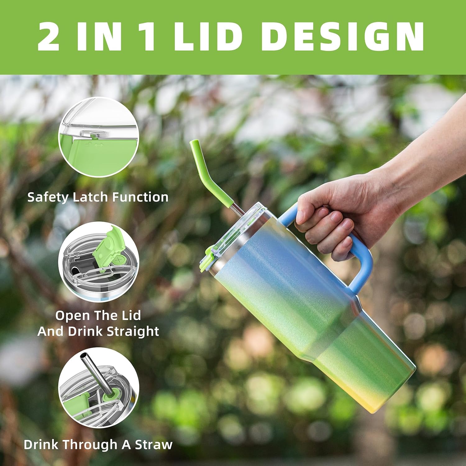40 oz tumbler with handle and straw,Double Wall Vacuum Reusable Stainless Steel Insulated Water Bottle,With Leak Proof lid and Straw for Iced or Cold Beverages (Fairyland) - Image 5
