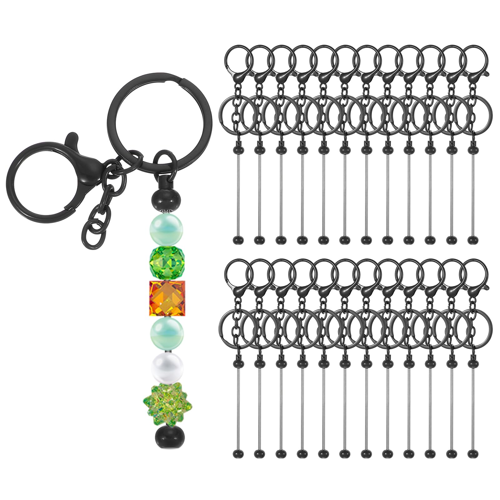 PATIKIL Beadable Keychains Bars, Metal Beaded Keychain Blanks Bulk Making Supplies Kit with Lobster Hook