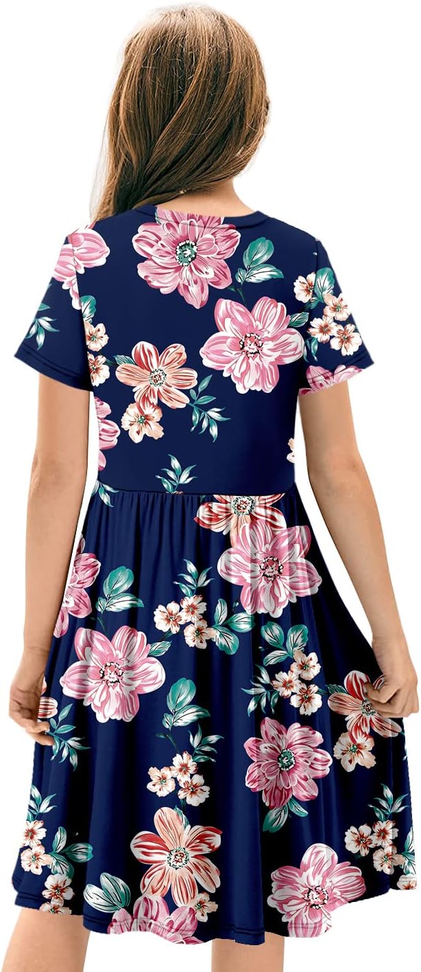 storeofbaby Girls Short Sleeve Dress Casual A Line Twirly Skater Dresses 4-13 Years - Image 3