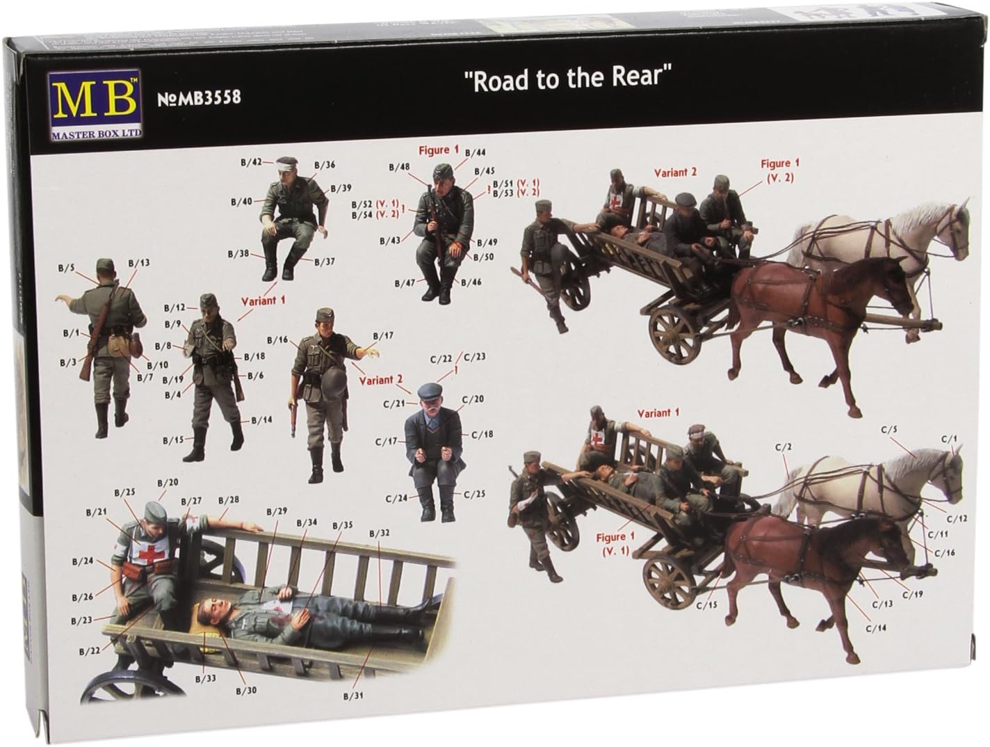Master Box Road to The Rear (5 German Soldiers, 2 Horses and Wagon) Figure Model Building Kits (1:35 Scale)
