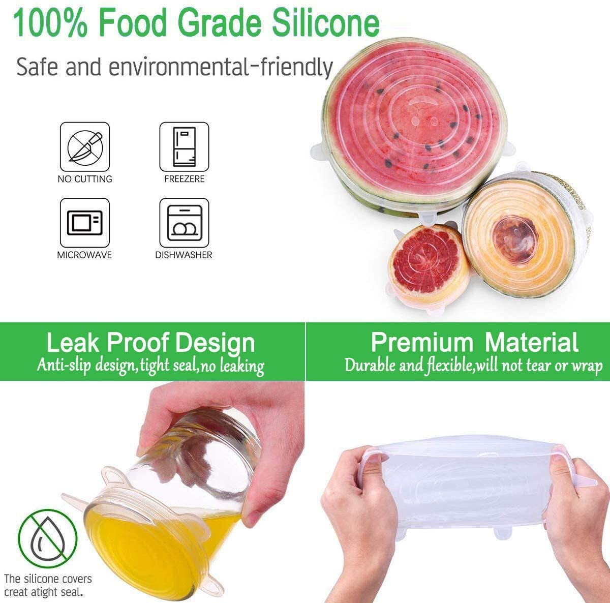 Lot De 14 Couvercles Extensibles En Silicone - 7 Tailles Jusqu'à 24 Cm, Réutilisables Et Écologiques