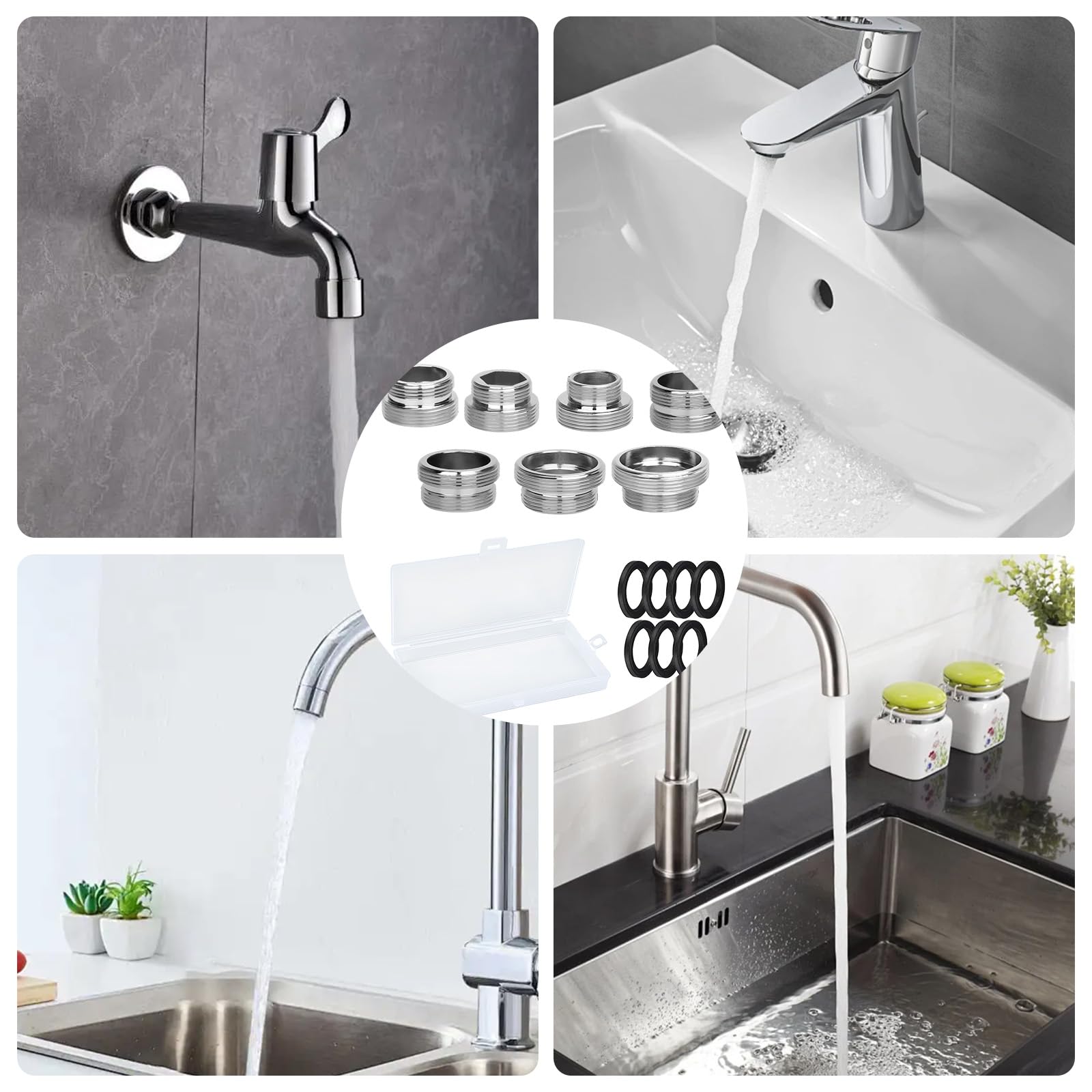 Set di 7 adattatori per rubinetto M18 M22, adattatore filettato per aeratore da cucina, tubo da giardino, filtro dell'acqua e connettori standard, compatibilità universale per diversi tipi di