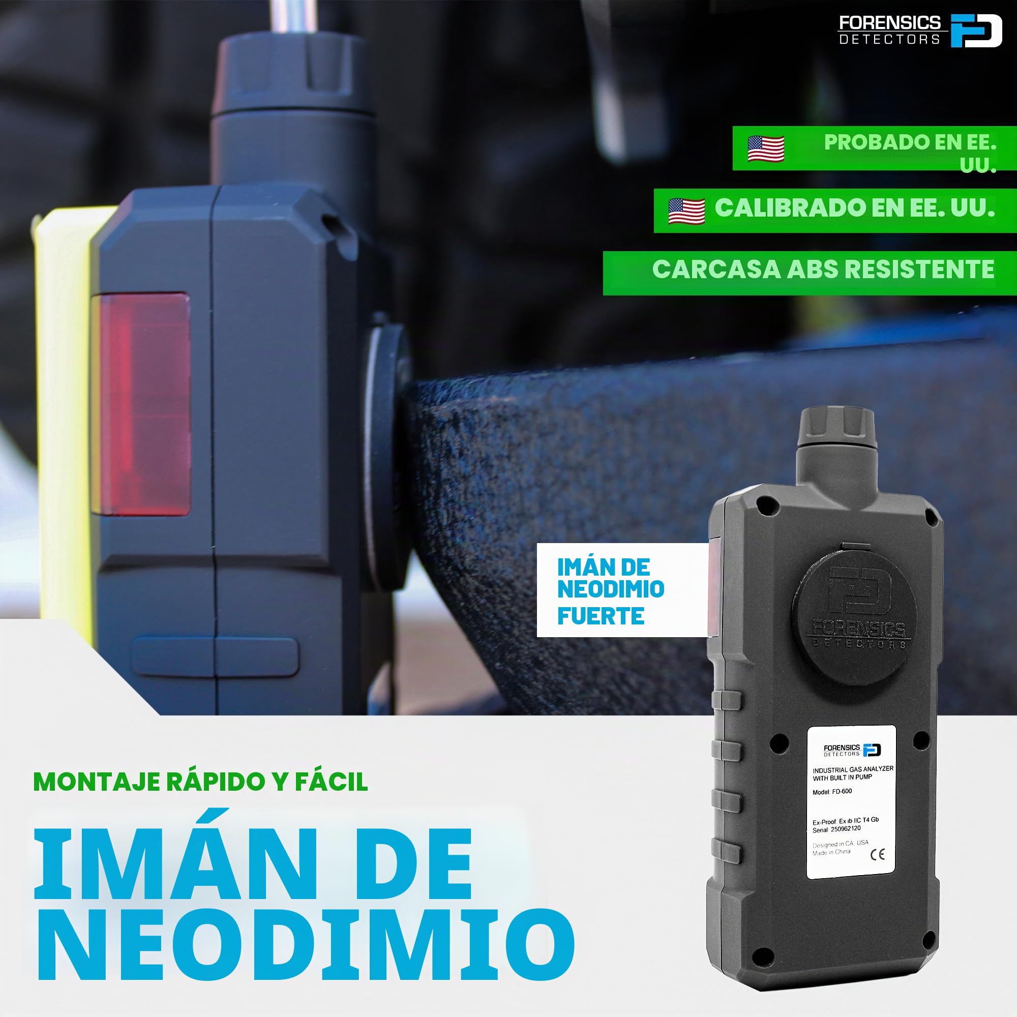 Analizador de Gases NOx | Certificado de Calibración EU | Automoción, Emisiones, Combustión y Contaminación | Bomba Integrada y Sonda de Escape con Filtros