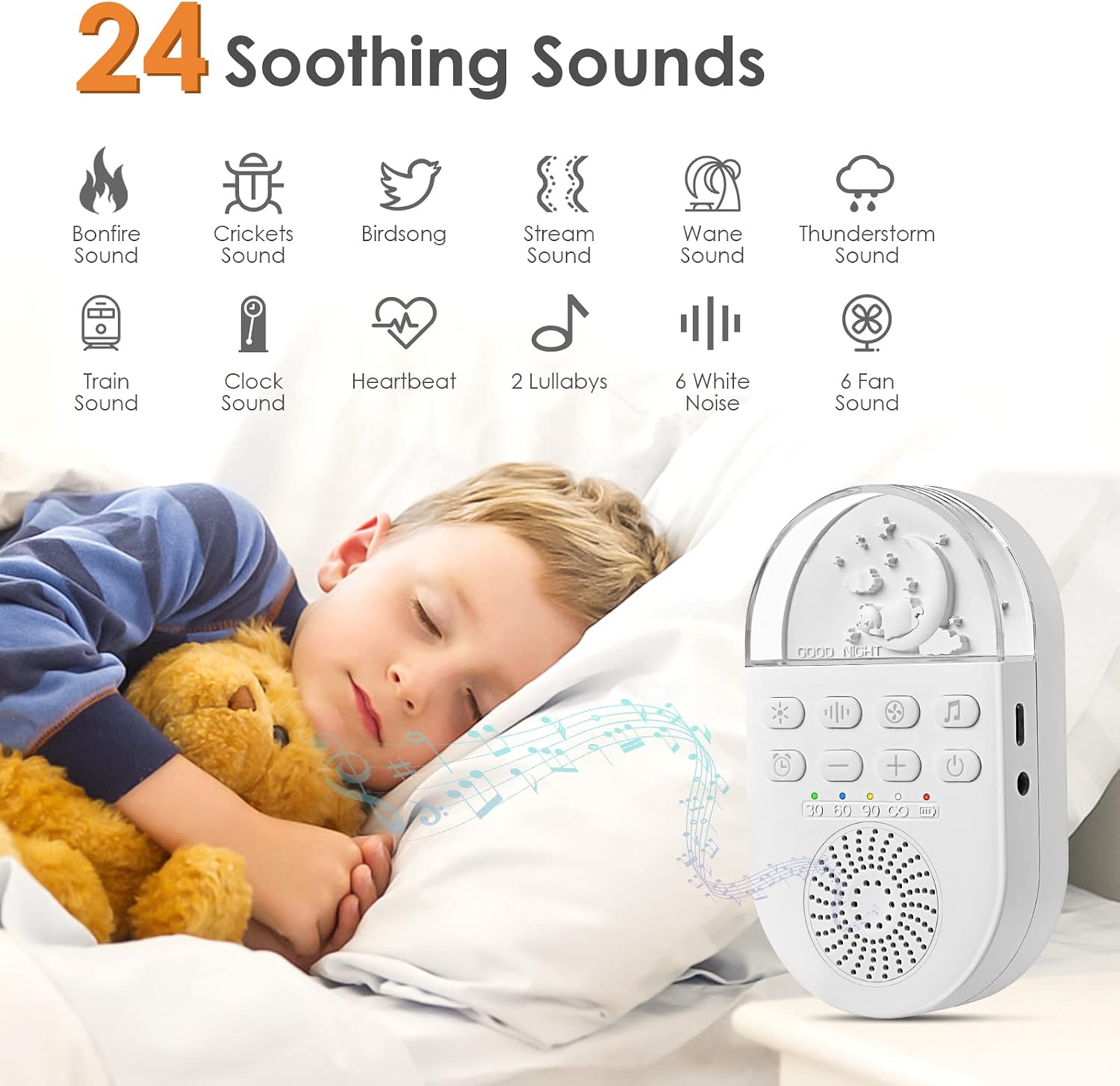 White Noise Machine for Baby Adults Kids Sleeping Sleep White Sound Machine with Night Light, Timer - Image 3