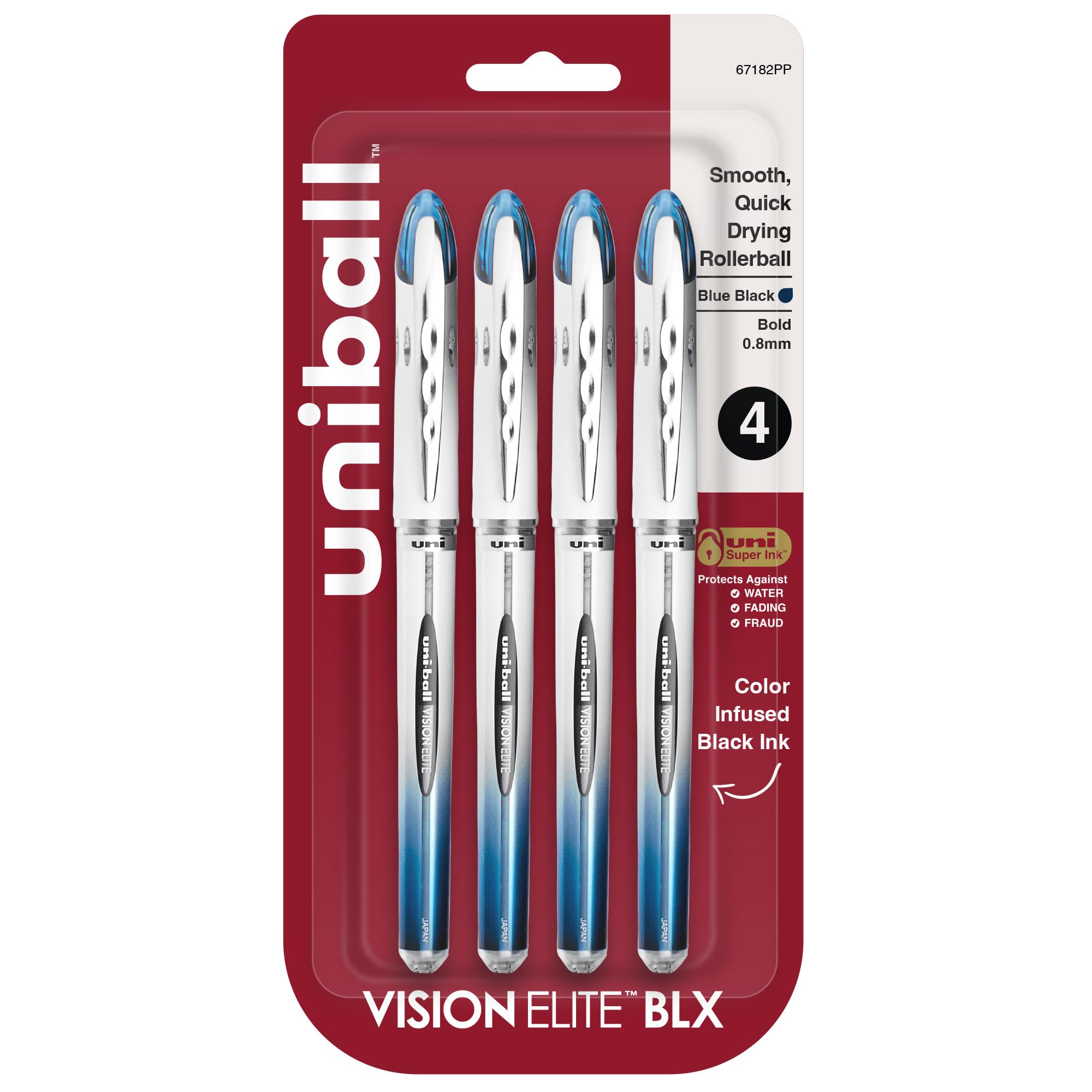 Vision™ Elite™ Liquid Ink Rollerball Pen, Bold Point, 0.8 mm, Silver Barrels, Blue/Black Ink