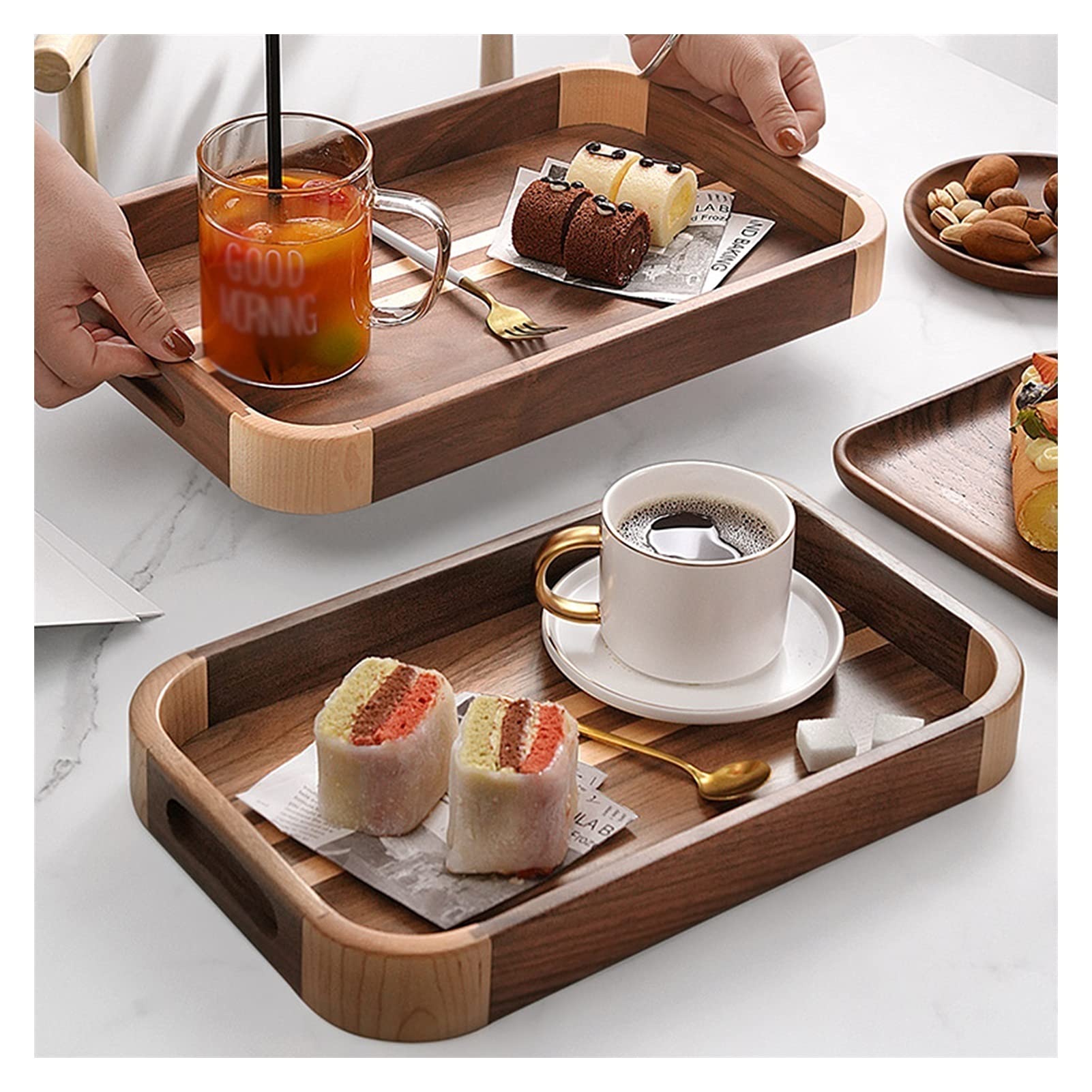 Vassoio Portaoggetti da Scrivania Vassoio for serving e piatto, impugnatura rettangolare in legno, vaschetta da serpente intarsiata e spuntata, vassoio for la colazione, elegante arredamento agrituris