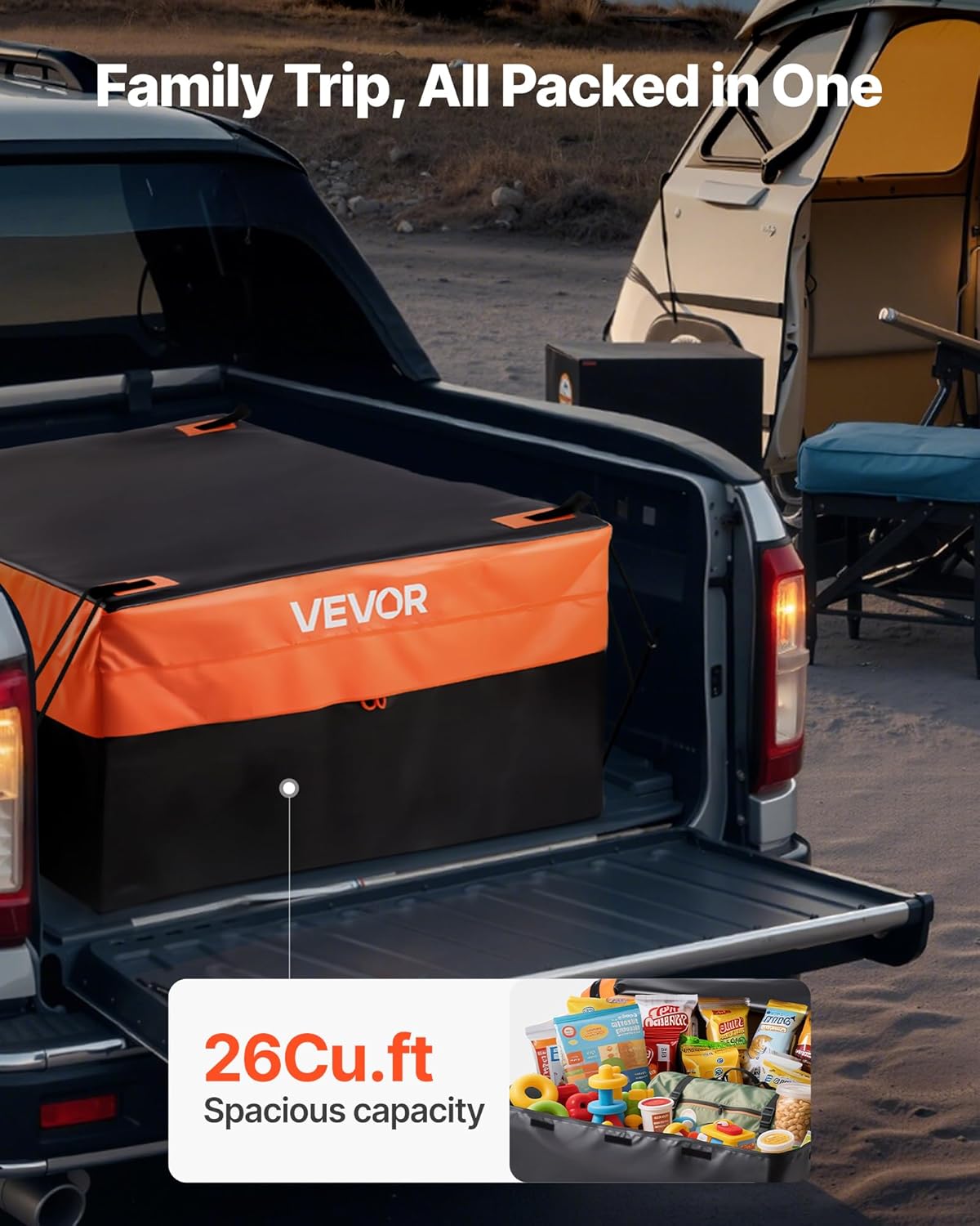 VEVOR Truck Bed Cargo Bag, Waterproof 840D PVC, 51.18 x 40.16 x 21.85 in (26 Cubic Feet), Heavy Duty Cargo Bag for Truck Bed with 4 Bungee Cords with Hooks, Fits a Variety of SUV and Pickup Trucks