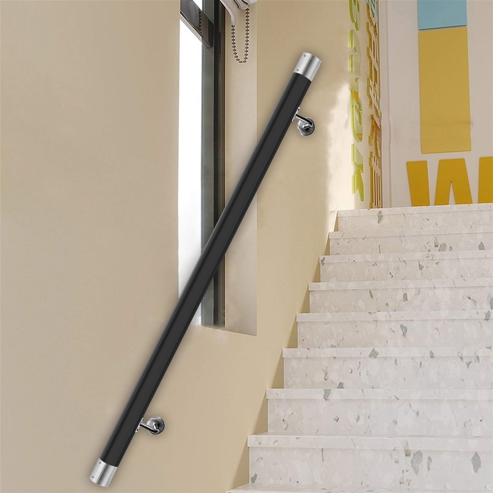 Rampe d'escalier en bois avec embouts pour sécurité intérieure et extérieure 50-400cm