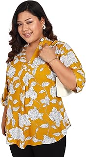 wild u Women Plus Size Top | Rayon | Long | Hip Covering | Front Pleat | Stylish Trendy | Western Tunic (Yellow White, Size : 3XL-10XL)-picture-18