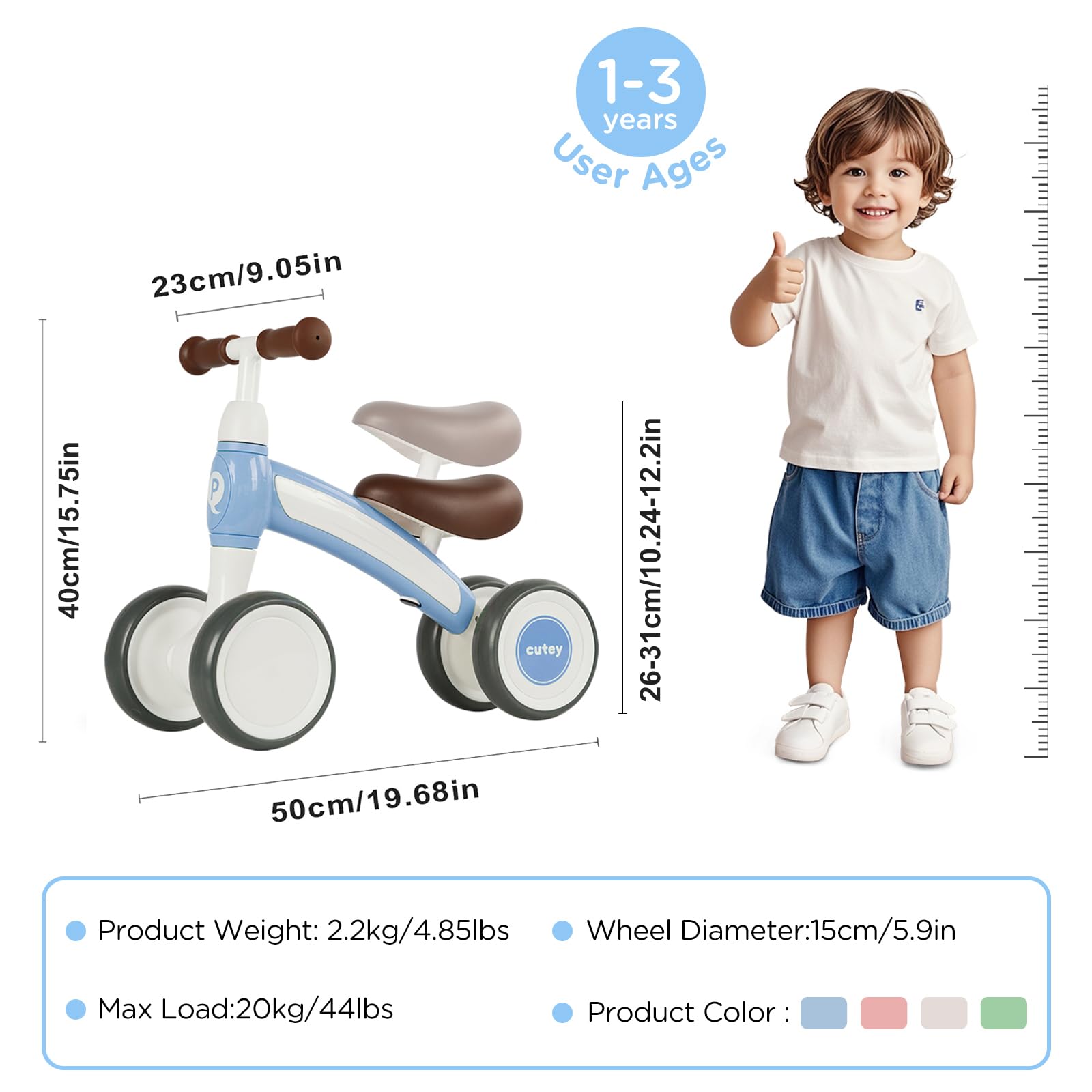 Baby-Laufrad für 10–36 Monate, Laufräder für Kinder mit 4 Rädern ohne Pedal für 2 Jährige & Geburtstagsgeschenke für Jungen und Mädchen ab 1 Jahr