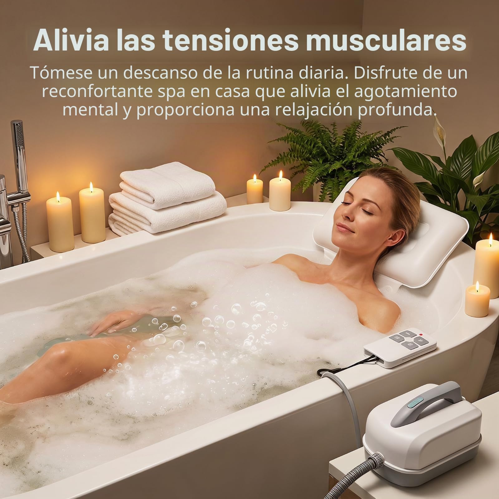 Alfombrilla de baño de spa con burbujas, alfombrilla de bañera de hidromasaje con cojín, ventosas antideslizantes, masajeador portátil con 6 burbujas de velocidad para relajación en el hogar
