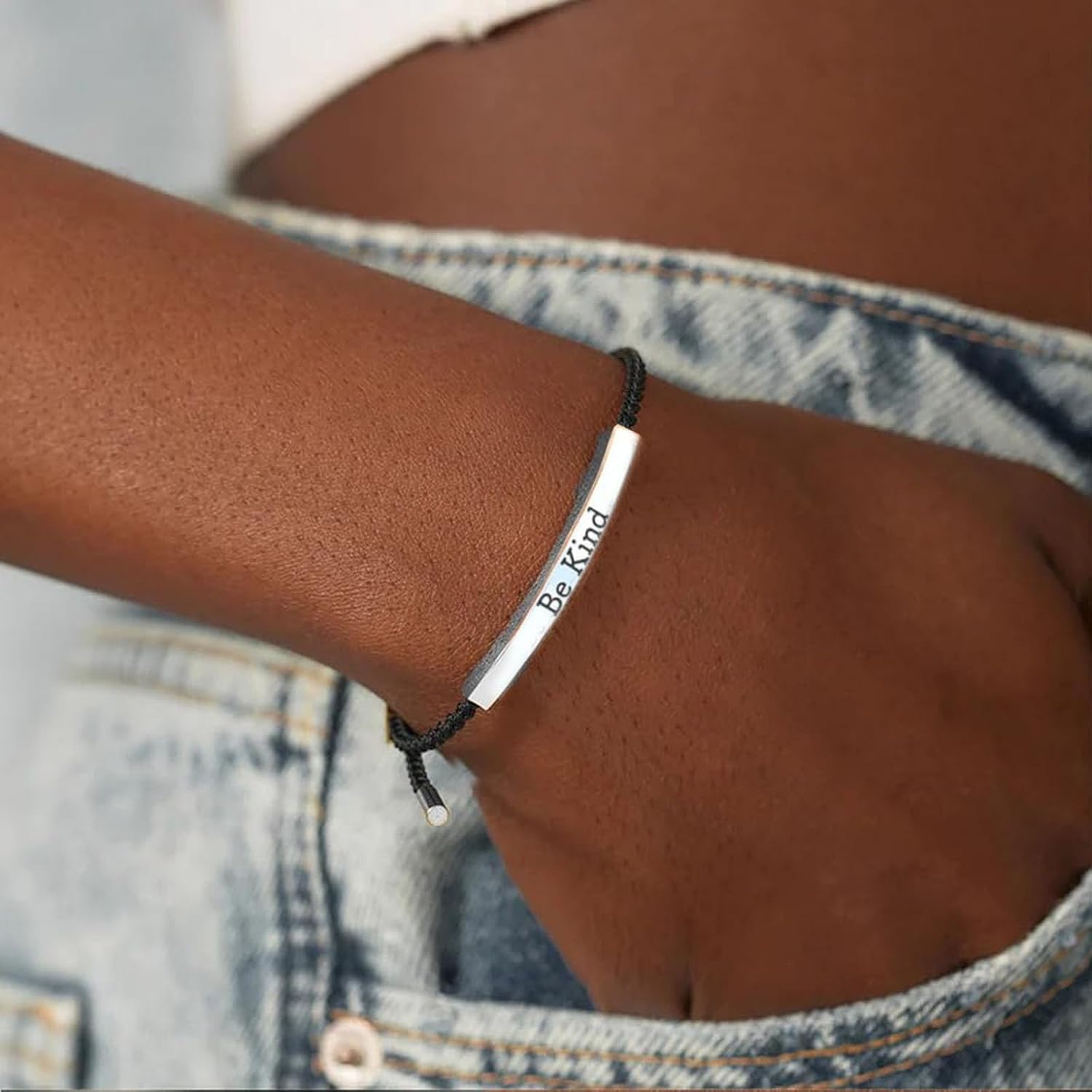 Let Them Tube Bracelet for Women, Self Worth Motivation Bracelet Adjustable Braided Rope Handmade Engraved Bracelet Stainless Steel To My Daughter Inspirational Jewelry Gifts for Women Best Friend - Image 2