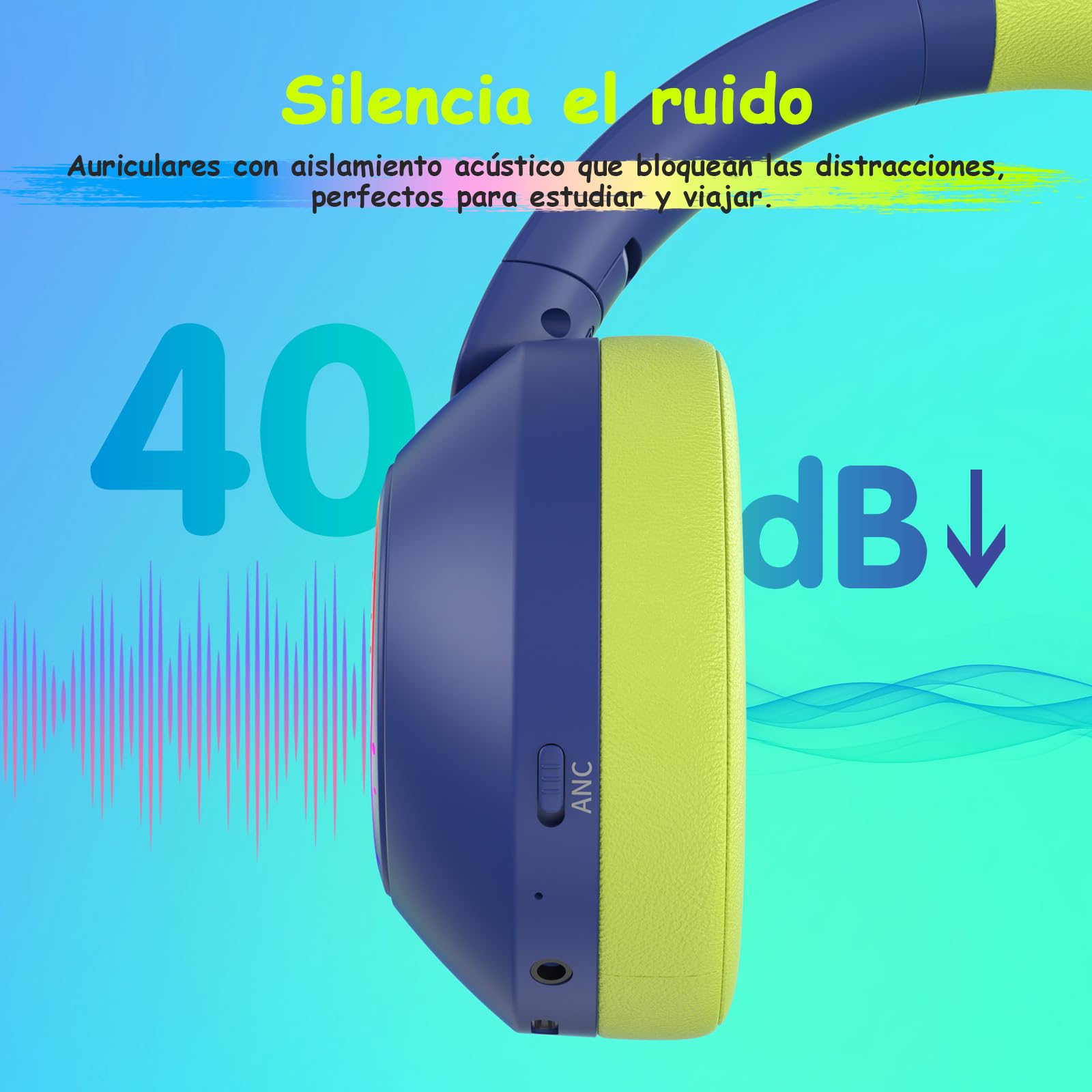 TONOSHARK Cascos Inalambricos Bluetooth Niña, Auriculares Niños con Cancelación De Ruido, Luces LED RGB Coloridas, Tiempo Reproducción De 60 Horas, Bluetooth 5.4 - Incluye Estuche Portátil (Azul)