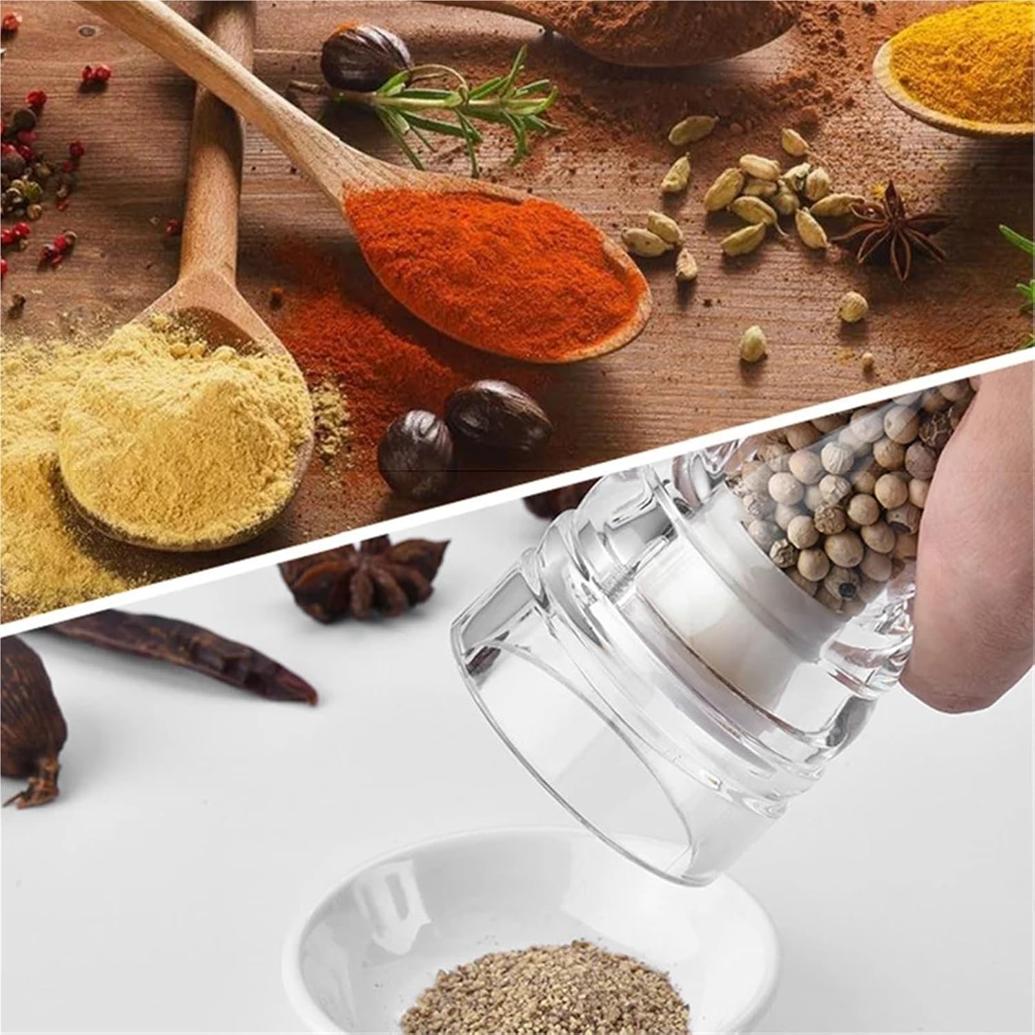 Acrylic Salt and Pepper Grinder Set with Adjustable Ceramic Rotor, Clear Kitchen Shakers(1X6 inch)