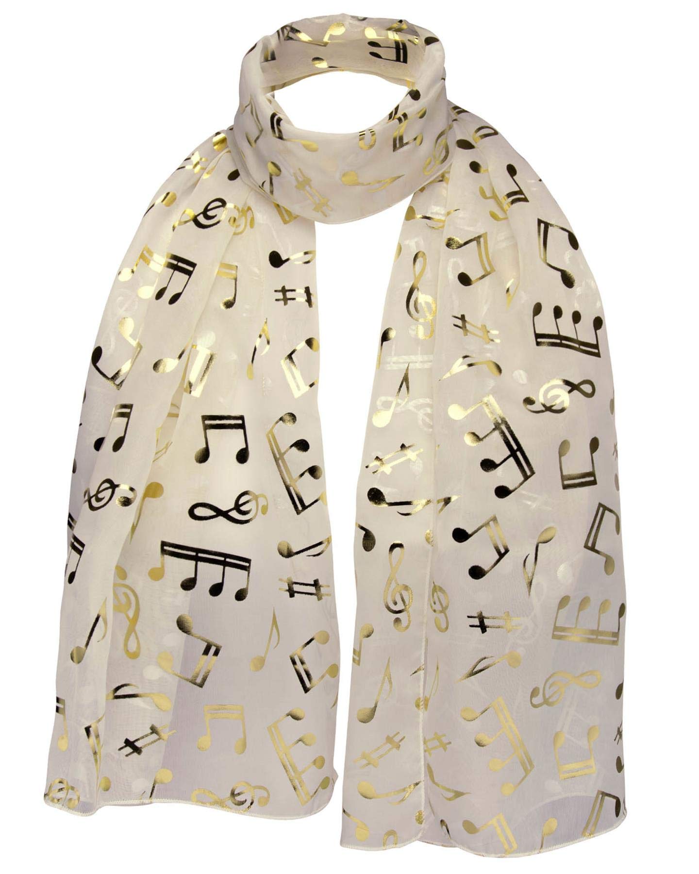 Basic Sense Women's Cream Music Note Foiled Light Weight Scarf,