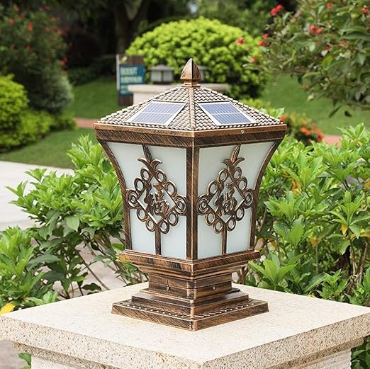 Generic GUOCC Creative 2W LED Solar Outdoor High Pole Post Lights IP54 Aluminum Waterproof Vintage Bollard Column Lamp Victoria Glass Landscape Villa Garden Street Decorative Stigma Pillar Lantern Lights Fixt photo 2