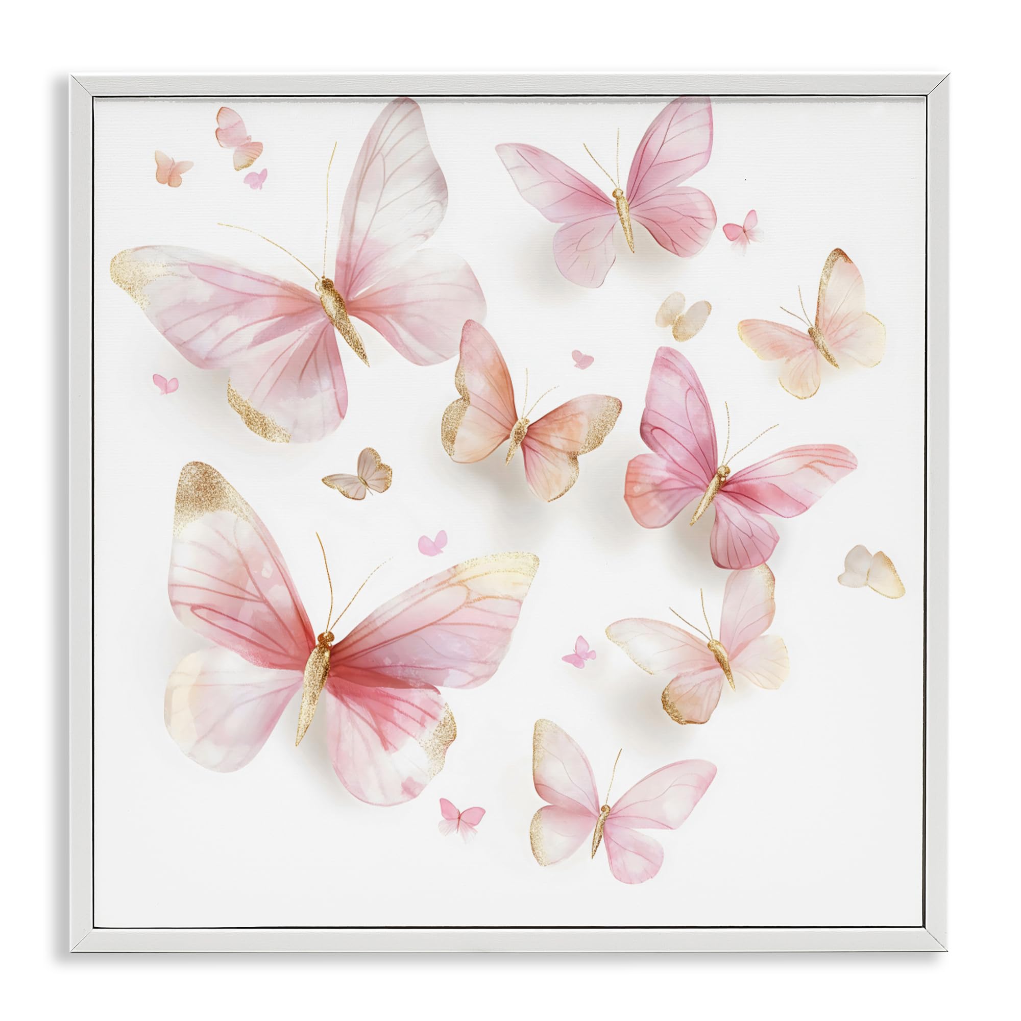 Cadre Stupell Industries Pink & Gold Butterfly facile à accrocher pour mur blanc
