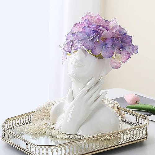 Miniatura 10 de Romehaha Jarrón de cara blanca para decoración, jarrón de cuerpo de cerámica, jarrón pequeño moderno para estantes, mesa de comedor, encimera de