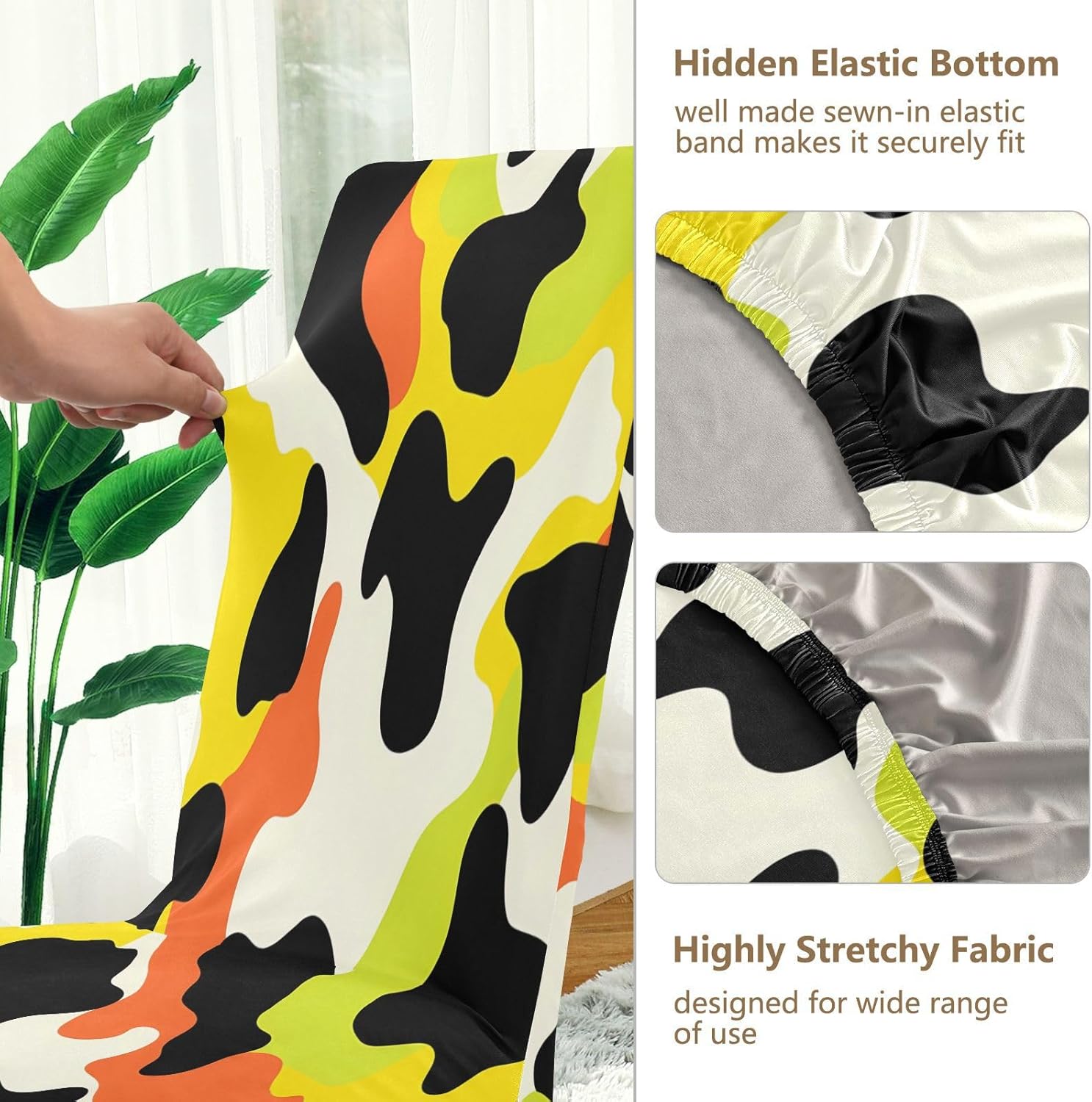 ALAZA Chair Covers for Dining Room, Yellow Green Orange Cow Pattern Stretch Chair Cover Sets Chair Protector Removable Washable for Ktichen Restaurant Hotel