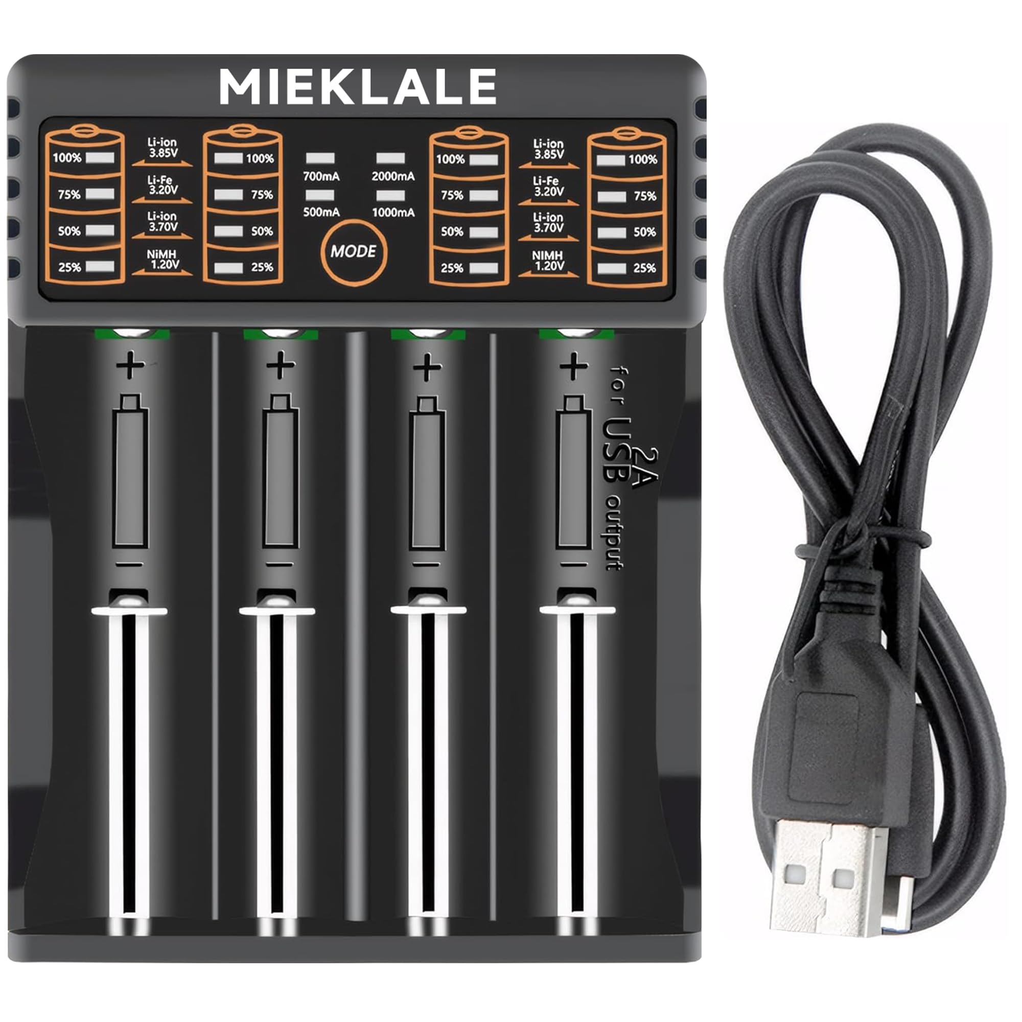 18650 Battery Charger,MIEKLALE 4-Bay Smart Universal Charger for Rechargeable Batteries Ni-MH Ni-Cd AA AAA Li-ion IMR 10440 14500 16340 26650 21700 RCR123A
