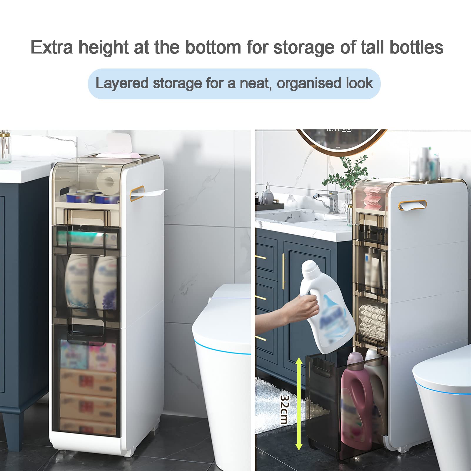 KAMPCO Gabinete de Almacenamiento para baño Espacios pequeños Plástico, Torre de Almacenamiento de Papel higiénico para Adaptarse a Cualquier Espacio