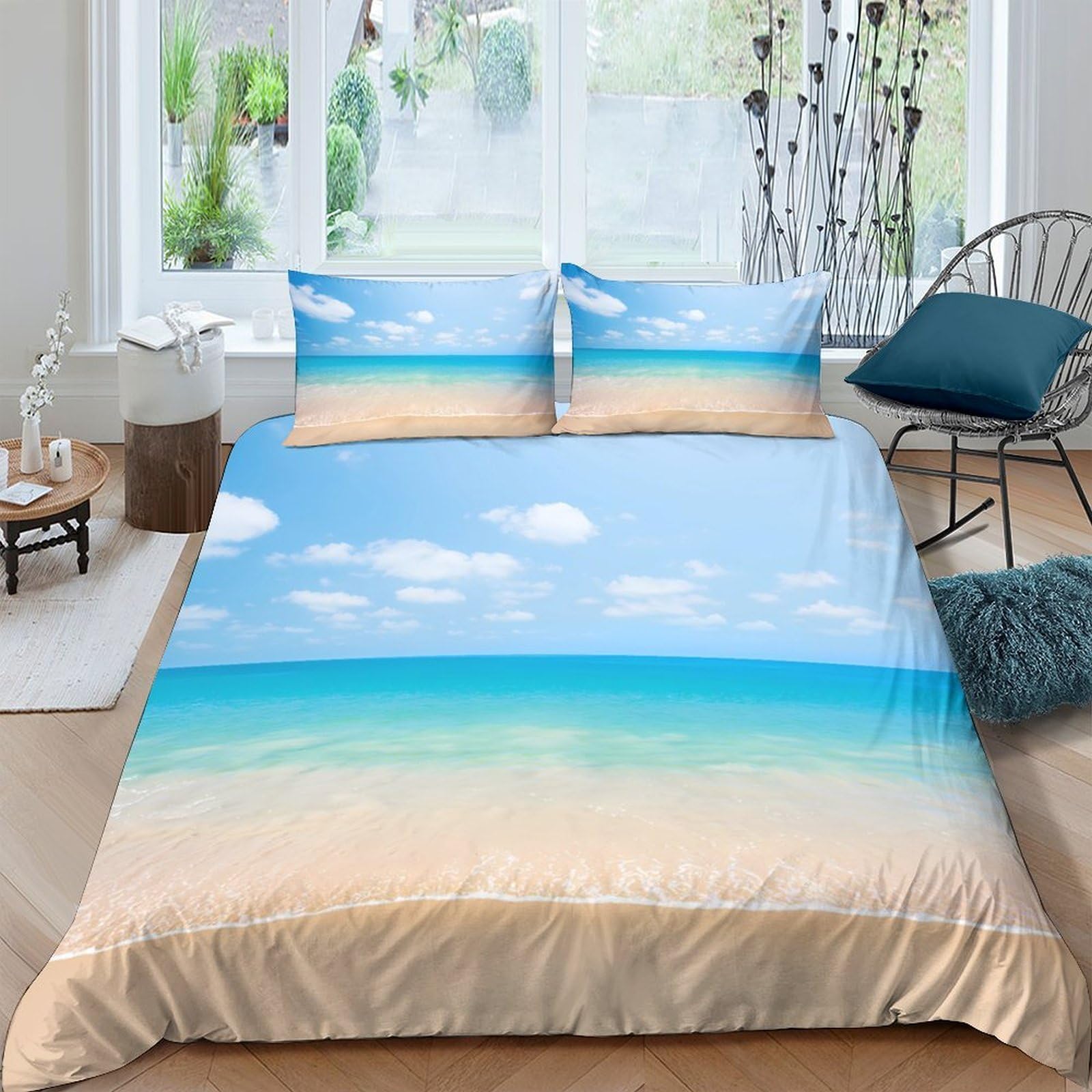 Ctjqhvkz Style-1 3D Printed Beach Ocean Fitted Sheet Microfiber Soft Breathable Sky Sand Mattress Cover For Bedroom Guest Room Decor Single（135X200cm）