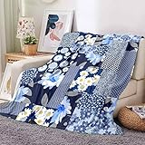 Patchwork Kuscheldecke 150x200 - Flauschig Decke Fleecedecke Gänseblümchen Blume - Weich Warme Flanell Wohndecke Sofadecken - Wolldecken für Couch Bett Zimmer Deko - I-258