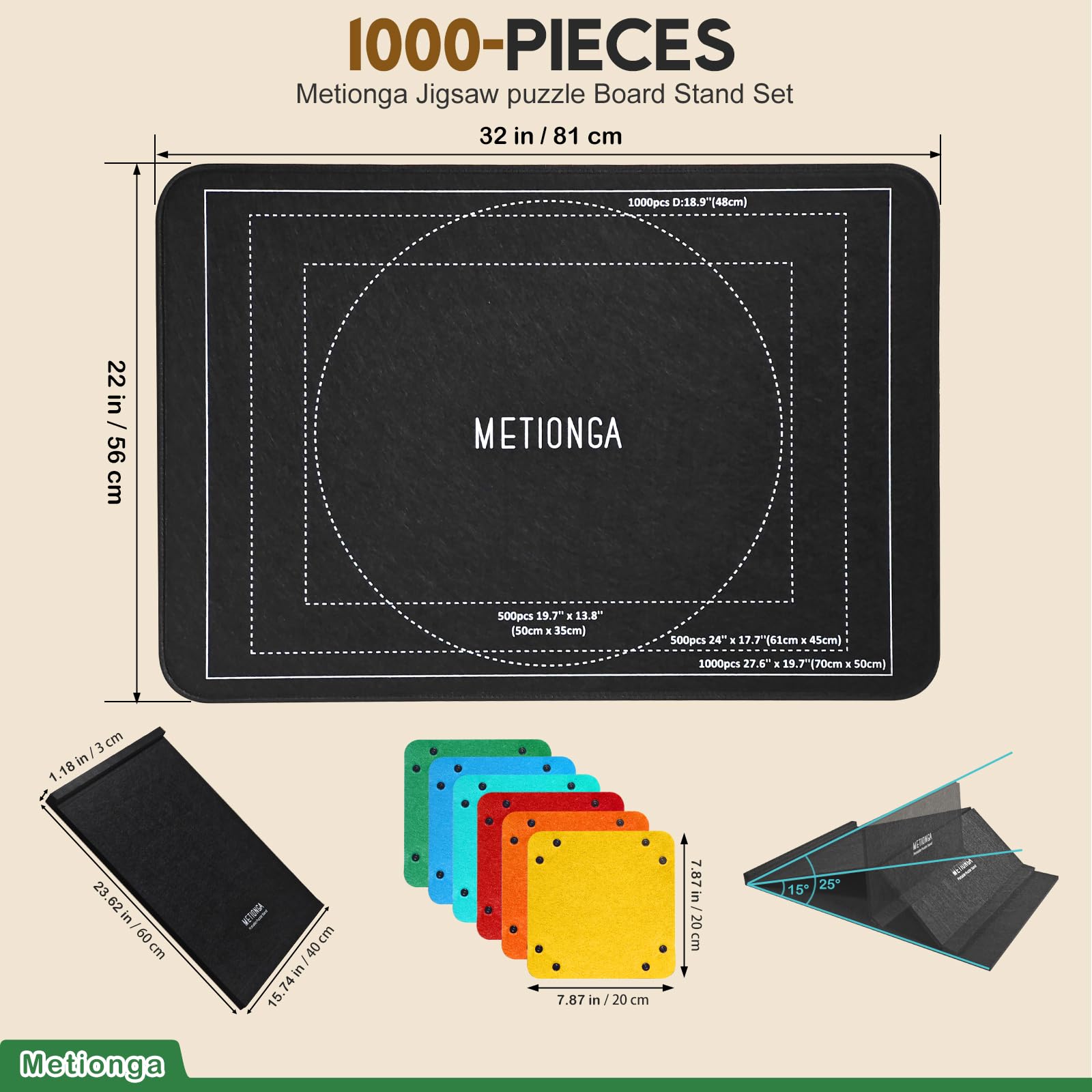 Plateau Puzzle 1000 Pièces, Support Réglable Breveté pour Puzzles | Support Réglable de 0°-30°, Pliante Antidérapante Planche Puzzles, Table Puzzle en Feutre avec 6 Trieur et 1 Couvertur
