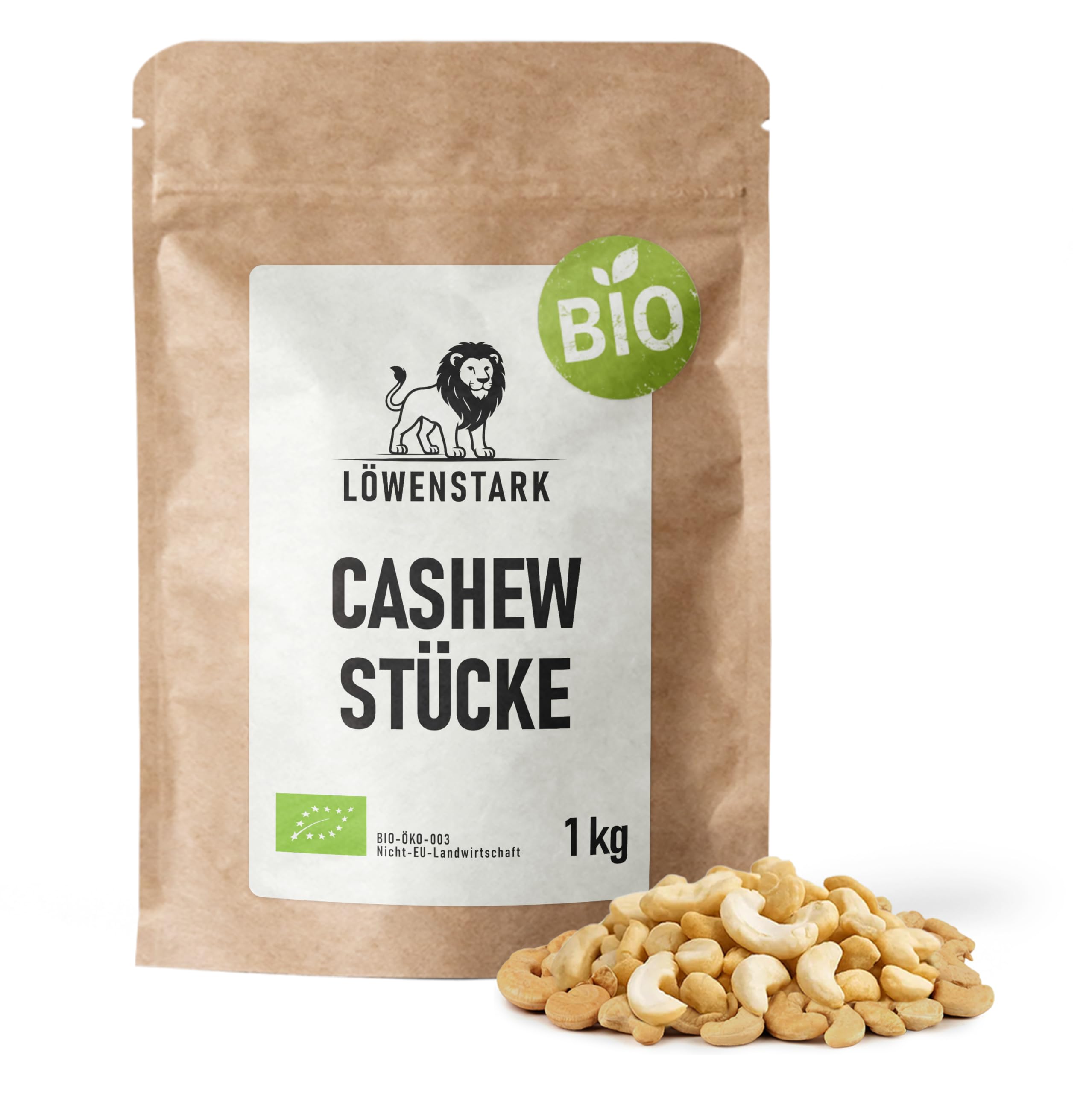Löwenstark I BIO-Cashew-Stücke 1 kg I mild-nussiger Bio Cashewbruch I Cashewkerne perfekt zum Kochen, Backen oder für Müslis, Salate & Desserts I Vegane Cashewnüsse