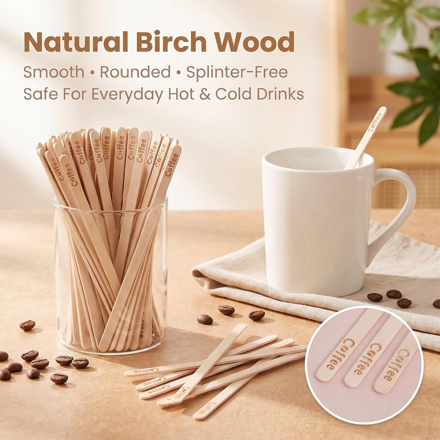 200PCS Wooden Coffee Stir Stirrers 5.5 Inch Disposable Coffee Sticks