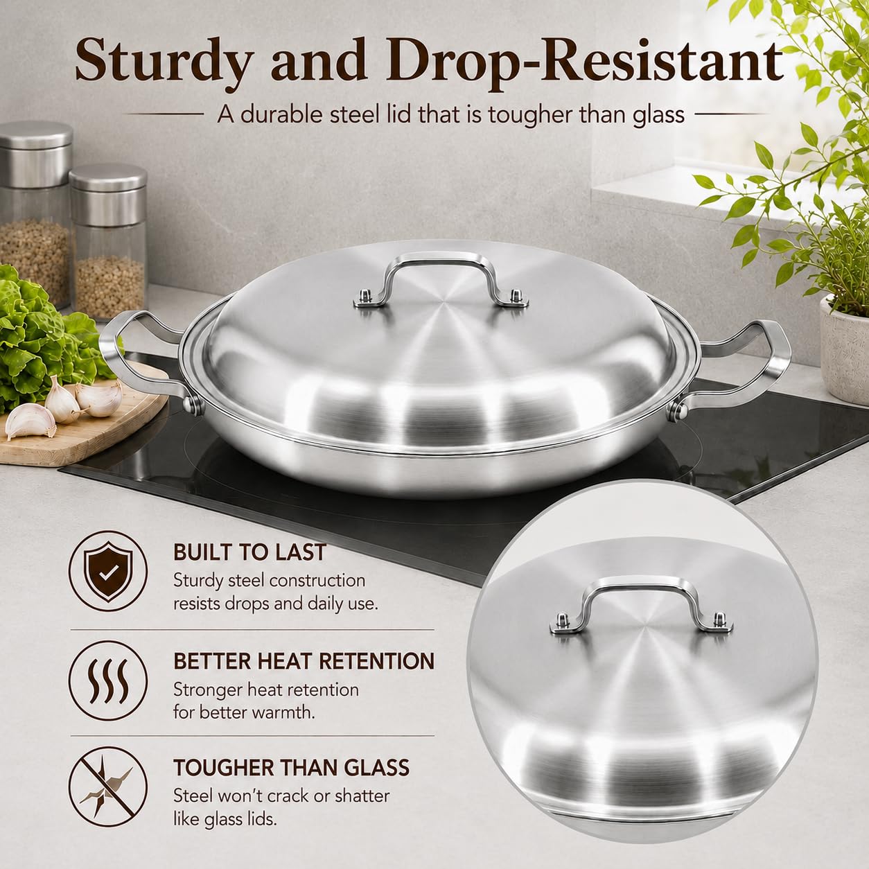 DELARLO 16" Stainless Steel Paella Pan -4