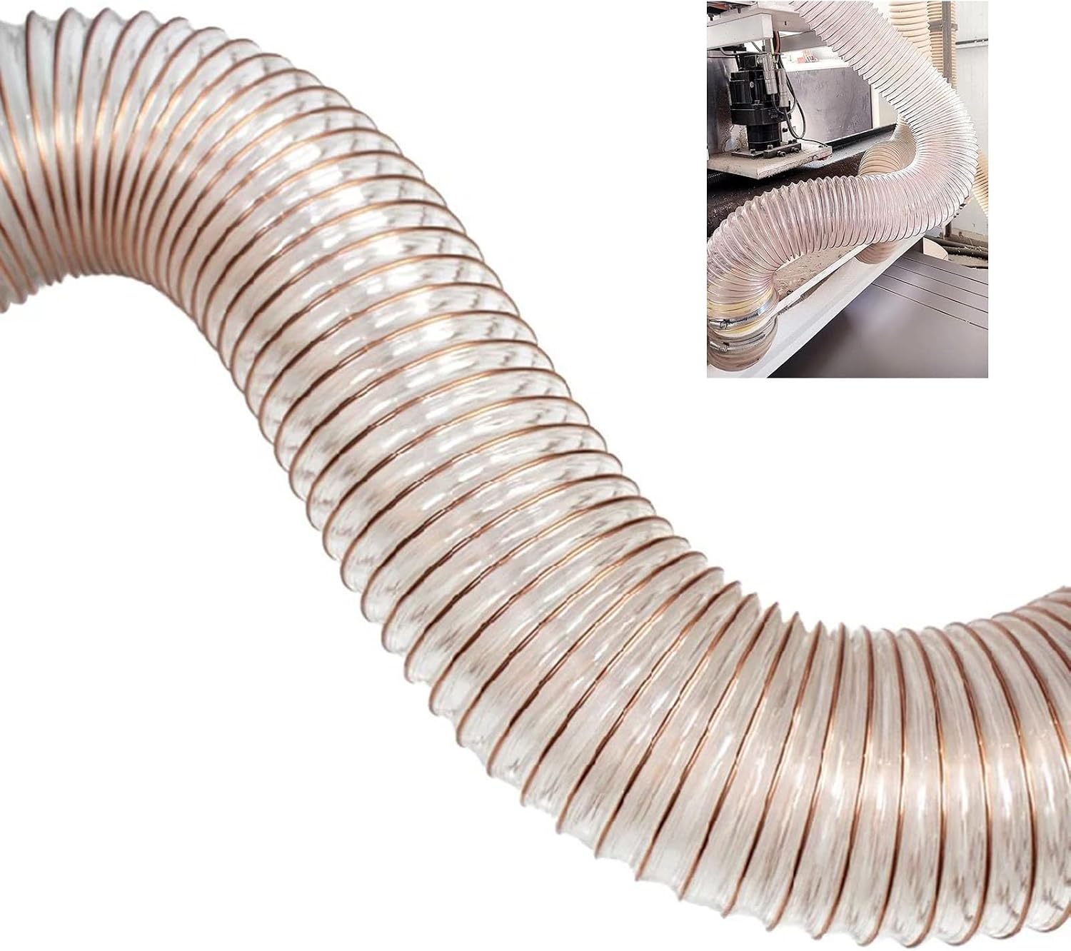 1-12 Inch Heavy PU Dust Collection Hose, Flexible Clear Fume Hose with Carbon Steel Wire Coil, Puncture Resistant Vacuum Fittings Dust Collector Accessories
