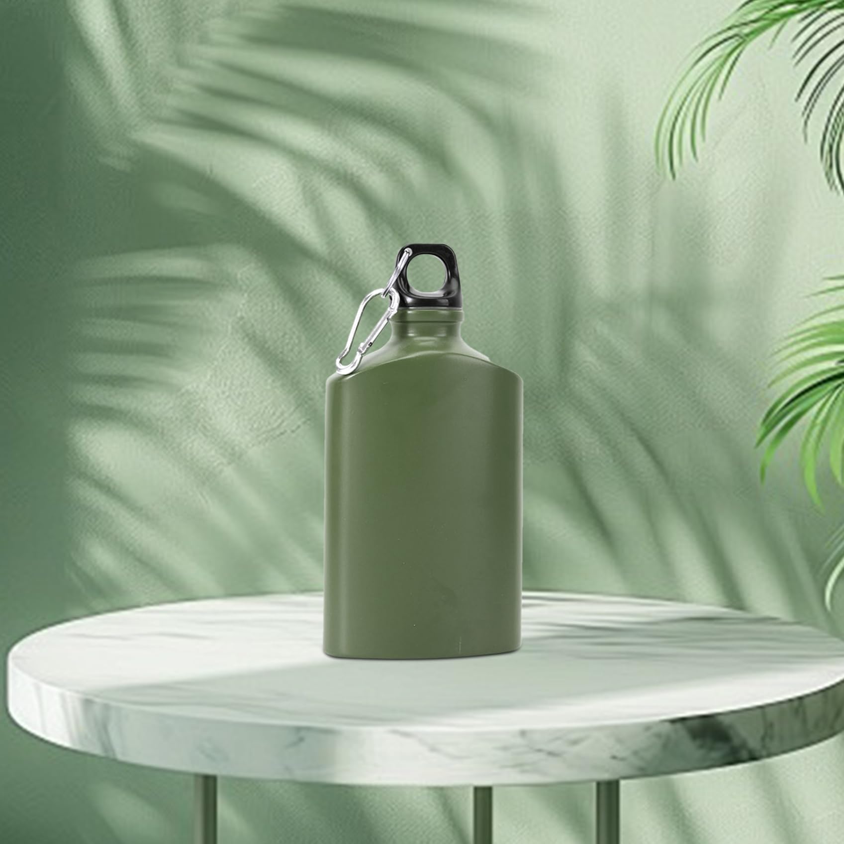 Gourde Plate 500 Ml En Alliage D'aluminium – Vert Armée, étanche, Avec Clip, 4x6 Pouces, Pour Randonnée Et Camping