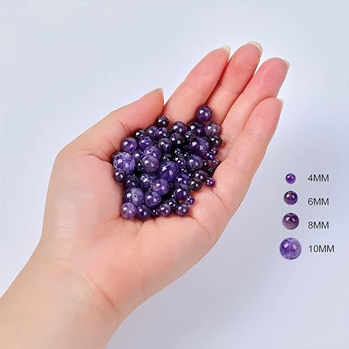 Miniatura 3 de 108 cuentas de amatista natural de 0.394 pulgadas redondas sueltas para hacer joyas