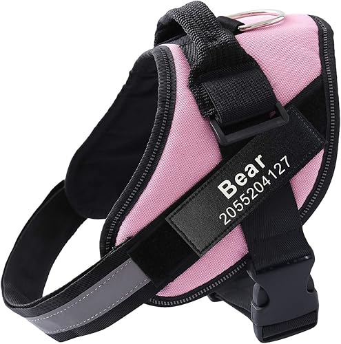 HOTGOL Arnés personalizado para perro sin tirones con nombre personalizado y etiqueta de número de teléfono, chaleco reflectante transpirable