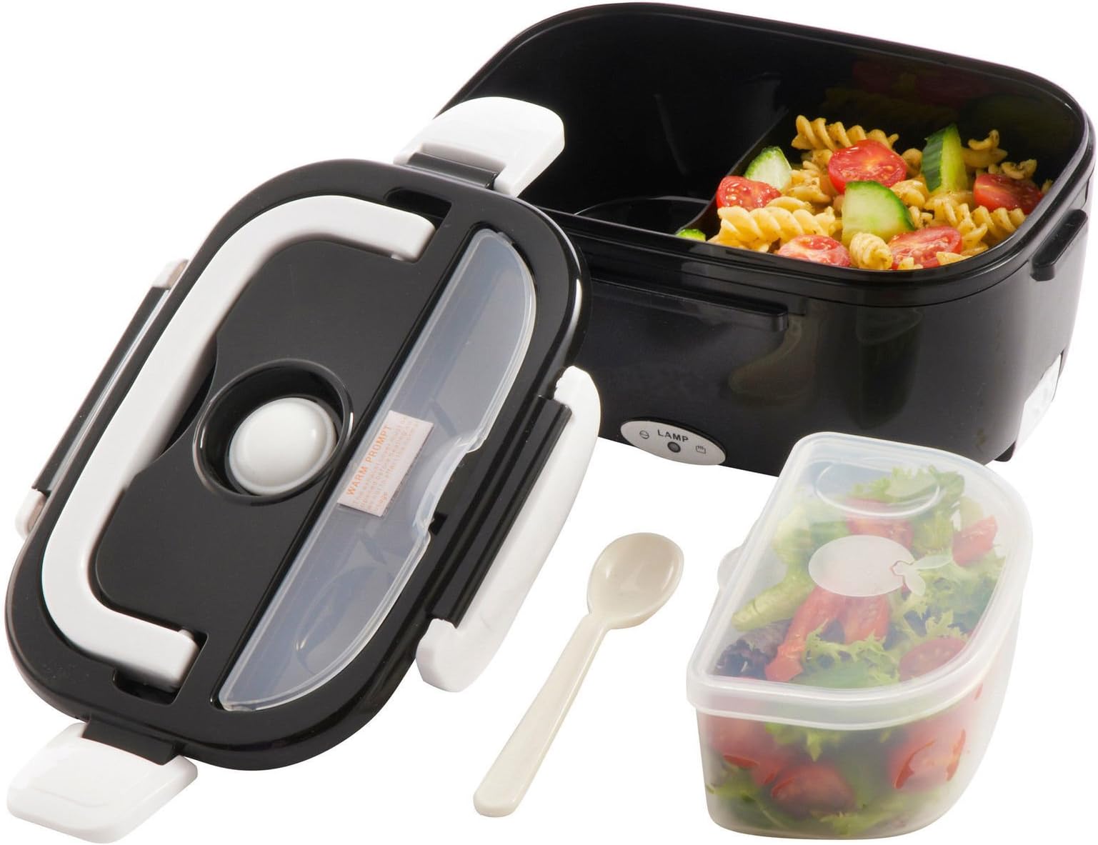 Black Electric Heated Portable Compact FOOD WARMER Lunch Bento Box 40W 1.5L UK - 2 heated compartments allow 2 separate meals to be warmed simultaneously.