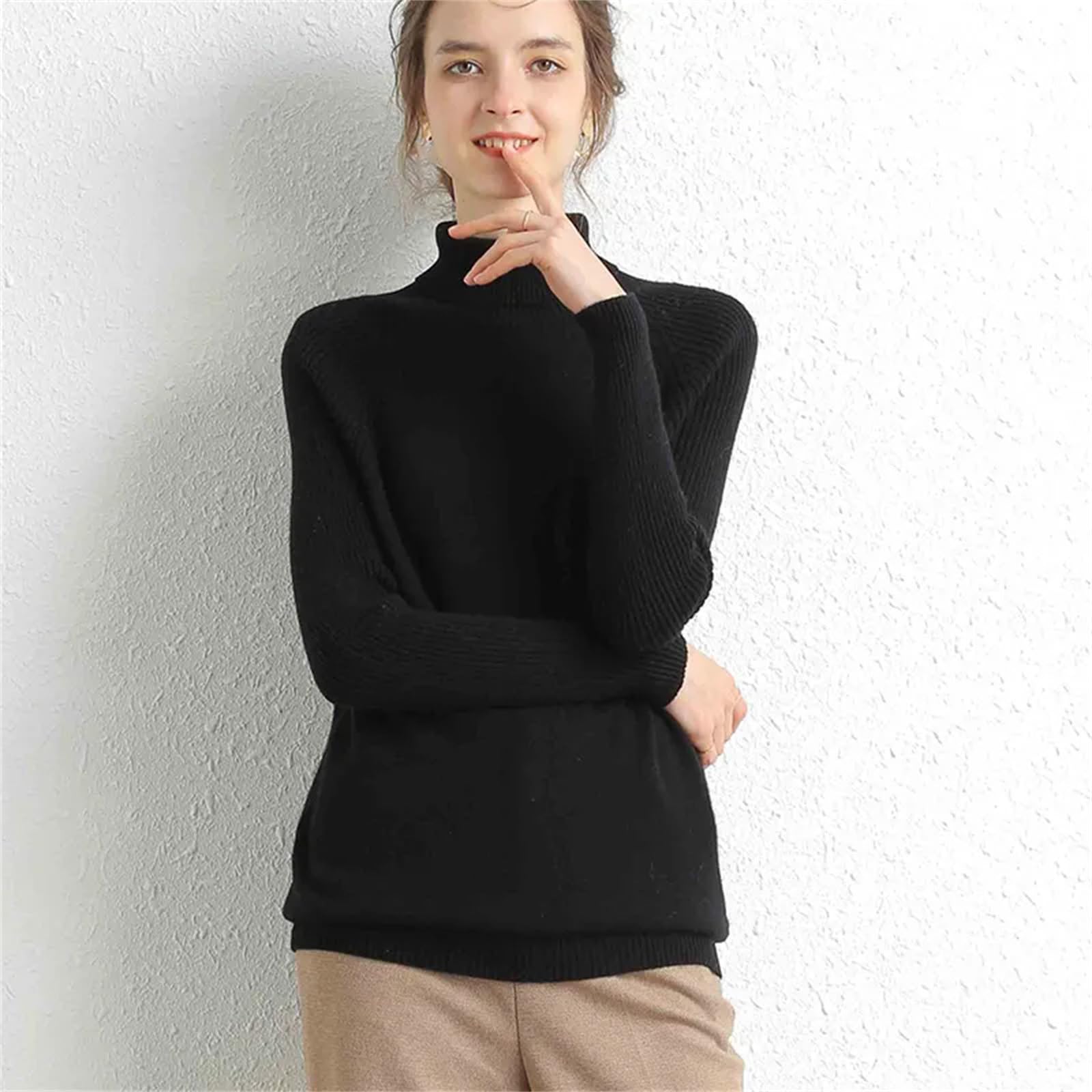 Maglione A Collo Alto da Donna in Lana Merino E Cashmere A Maniche Lunghe Maglione Autunno E Inverno Maglione Pullover Lavorato A Maglia