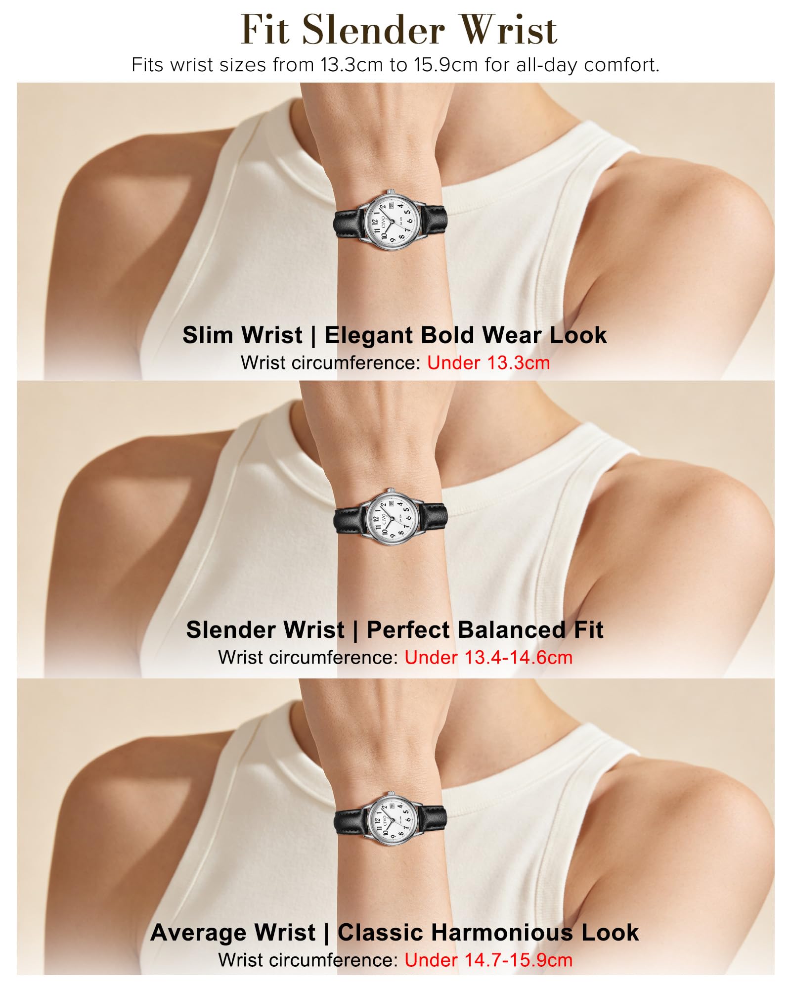 CIVO Reloj Mujer Fácil de Leer: Esfera Clara con Combinada Números con Fecha - Reloj de Pulsera Analógico para Uso Diario Informal Regalo para Dama de Muñecas Esbeltas