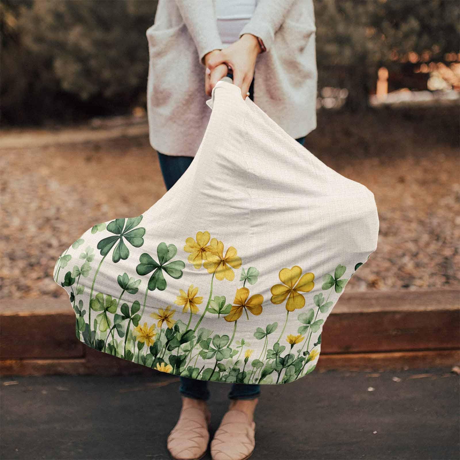 Nursing Cover for Breastfeeding Scarf, Retro Yellow Green Shamrock St. Patrick's Day Baby Car Covers Super Soft Multi Use for Canopy Shopping Cart Cover Blanket Stroller Cover